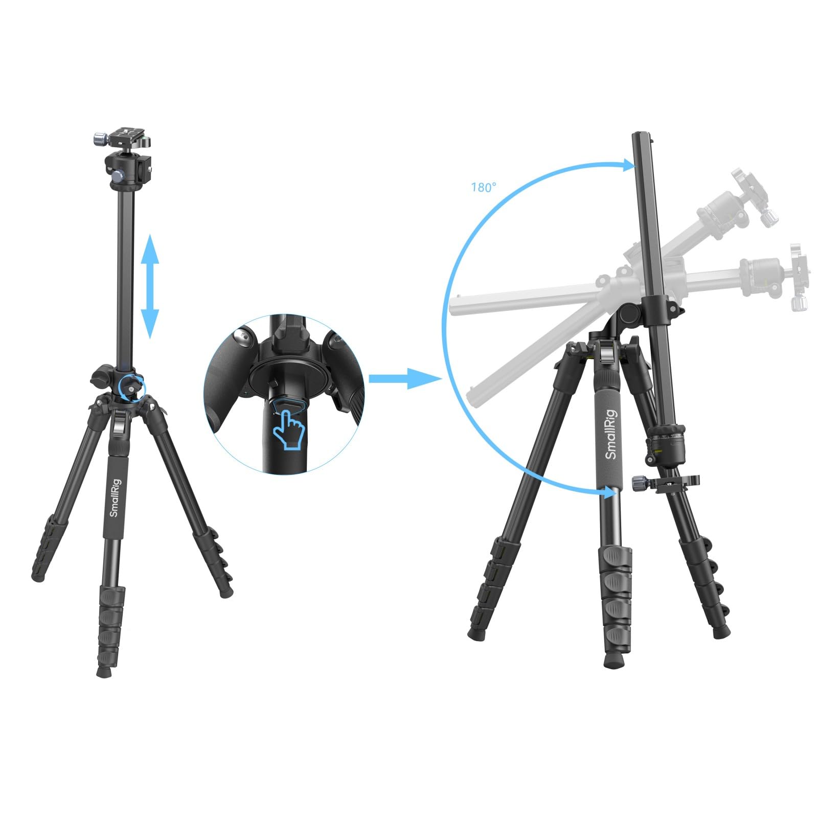 Smallrig Ct25 64.5"/164Cm Horizontal Overhead Tripod For Camera With Smartphone Holder & Carrying Bag, 22Lb Max Load Aluminum Horizontal Camera Tripod For Overhead Shots