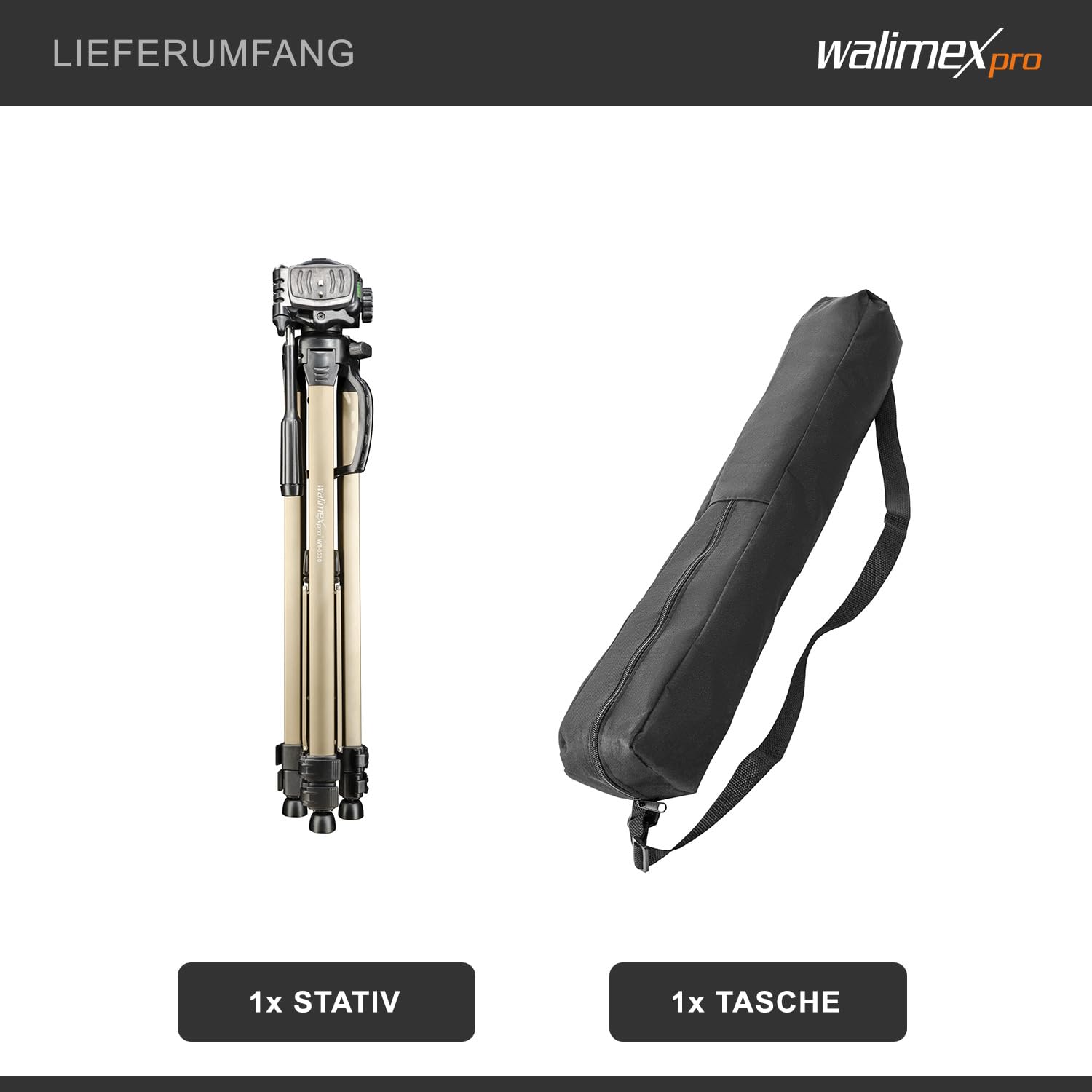 Walimex Pro Walimex Wt-3530 Basic Tripod With 3D Panhead, 146 Cm (Max. Load-Bearing Capacity 3 Kg, Incl. Carry Bag, One Spirit Level, 1 Level)