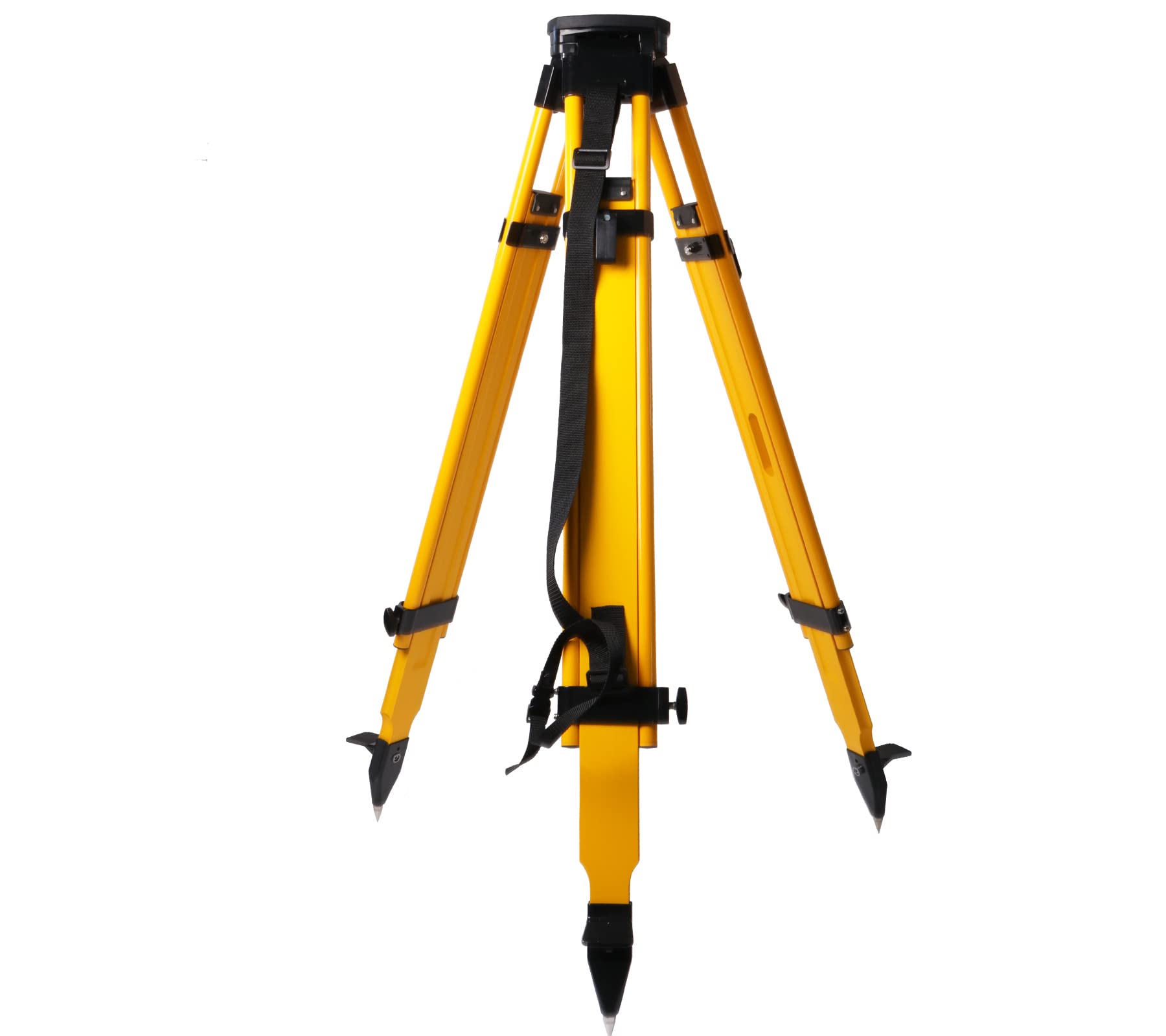 Mountlaser Fiberglass Surveying Tripod, Heavy Duty Yellow Fiberglass And Wood Tripod With Dual Clamp And Copper Center Screw For Robotic Total Stations And Theodolite (Round Head-B)