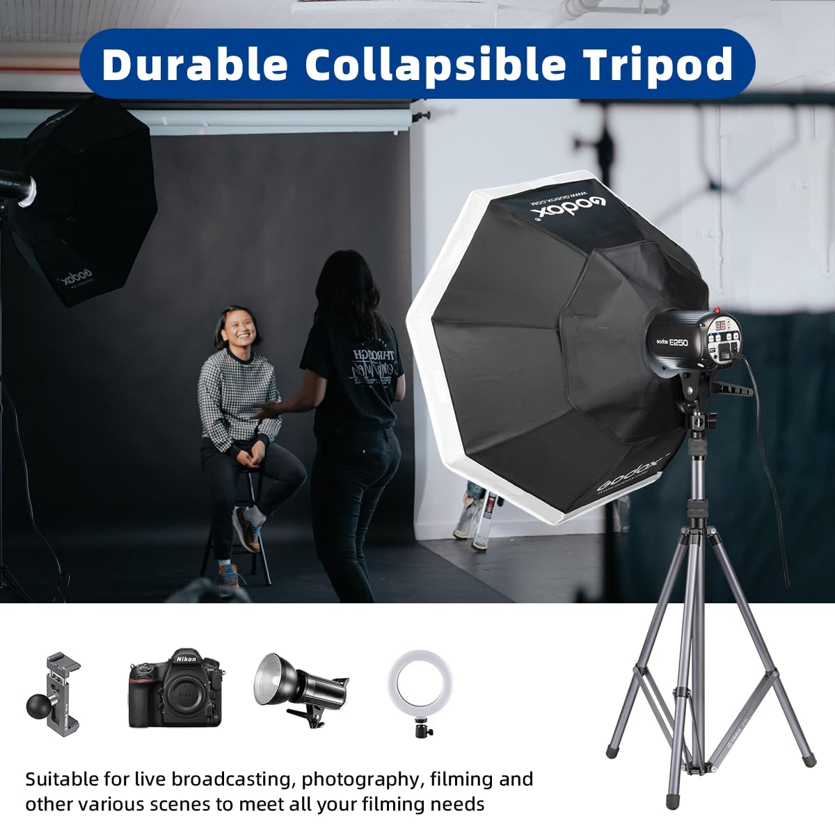 Fanaue Lt-01 Aluminum Photography Light Stand Tripod Stand Height Adjustable From 32-74", Heavy Duty Photography Tripod With 1/4" & 3/8" Screw Adapter, Portable Photo Video Tripod Stand Max Load 5Kg