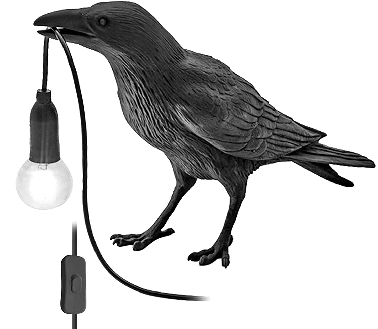 Cmartiris Gothic Crow Lamp - Cute Black Raven Desk Light With Usb Line, Unique Resin Halloween Crow For Table Decor, Gothic, Black, Bird, Art, Home, Living Room, Bedroom (2 Bulbs)