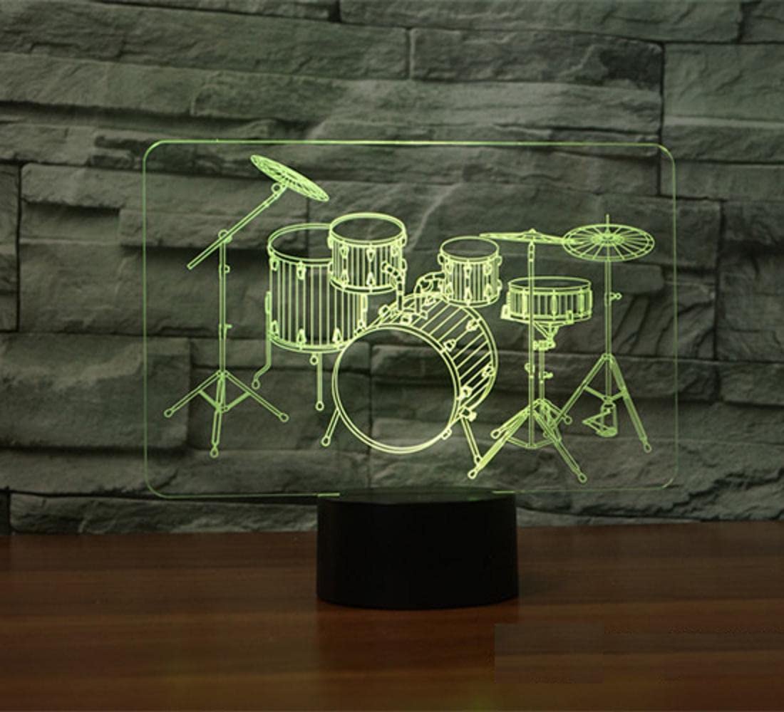 Superiorvznd 3D Drum Kit Night Light Remote Control Power Touch Table Desk Optical Illusion Lamps 16 Color Changing Lights Home Decoration Xmas Birthday