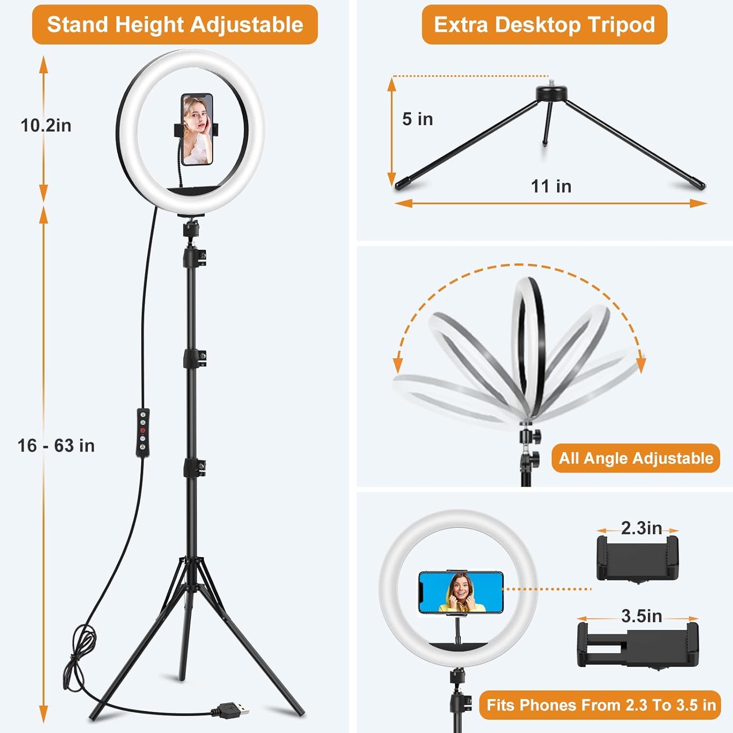 Vlogging 10.3" Selfie Ring Light With Stand And Phone Holder, Desk Tripod, 29 Rgb Lighting Modes, Remote For Iphone &Android Camera. Led Halo Light For Photo, Video Recording, Tiktok. Circle Ringlight Dimmable