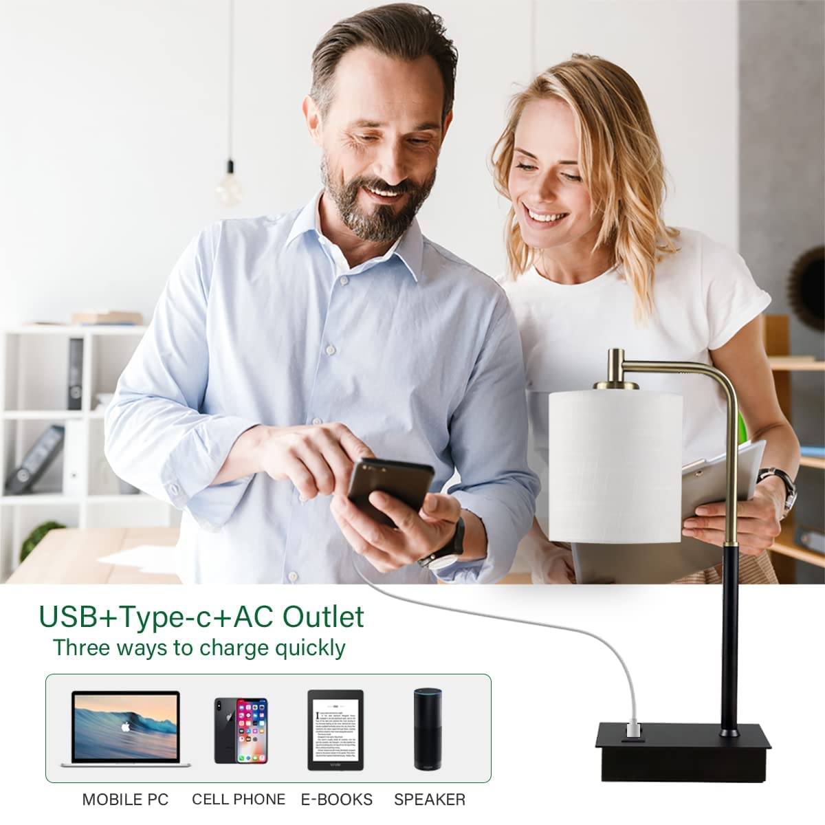 Oyedis Mafeiyan Touch Control Table Lamp, 3-Way Dimmable Modern Bedside Lamp With Usb Port And Outlet, Fabric Shade Nightstand Lamp Side Table Lamp,Desk Lamp For Bedroom Living Room, Bulb Included