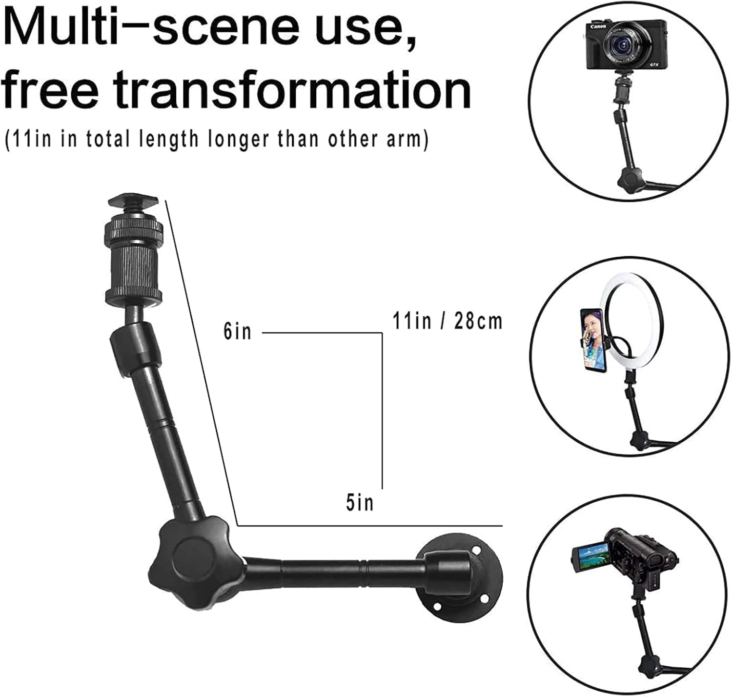 2-Be-Best Articulating Magic Arm Wall Mount 11 Inch Magic Holder Stand Camera Arm Mount For Camera Projector Led Light Video Lamp (Hot Shoe And Mounting Screws Included)
