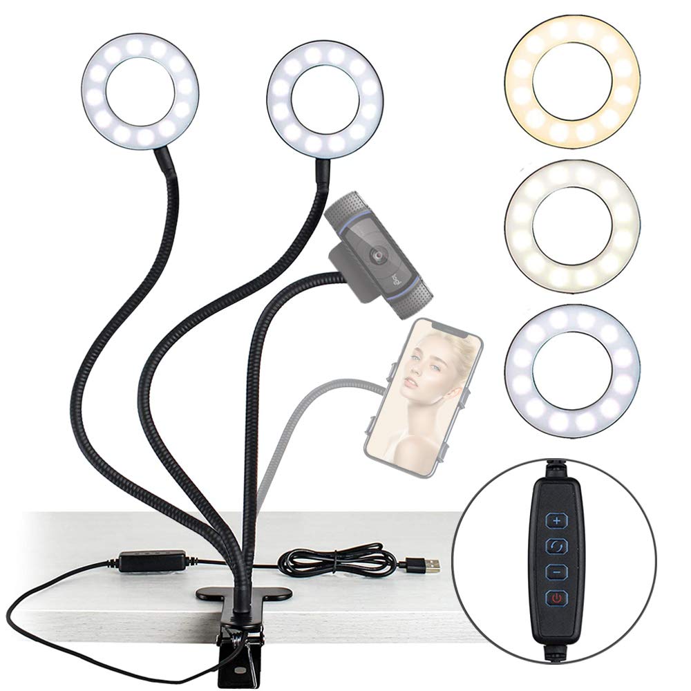 Nexigo 3.5 Inch Dual Selfie Ring Light With Moible Phone & Webcam Holder, 3-Light Modes, 10 Brightness Levels, Led Ringlight With Tripod Stand, For Live Streaming Makeup Video Conference