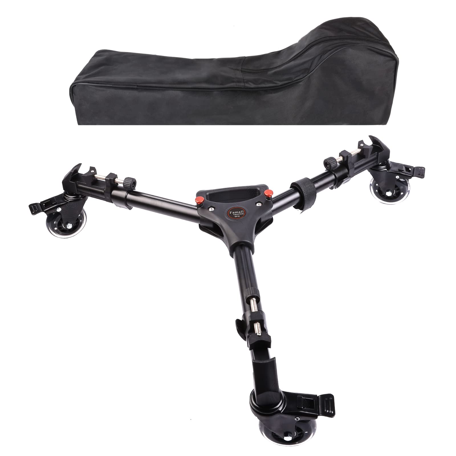 Famall Camera Tripod Dolly, Heavy Duty Tripod Dolly With Larger 3-Inch Rubber Wheels, Adjustable Legs And Carry Bag, Portable Tripod Wheels Compatible With Most Video Tripods And Light Stands