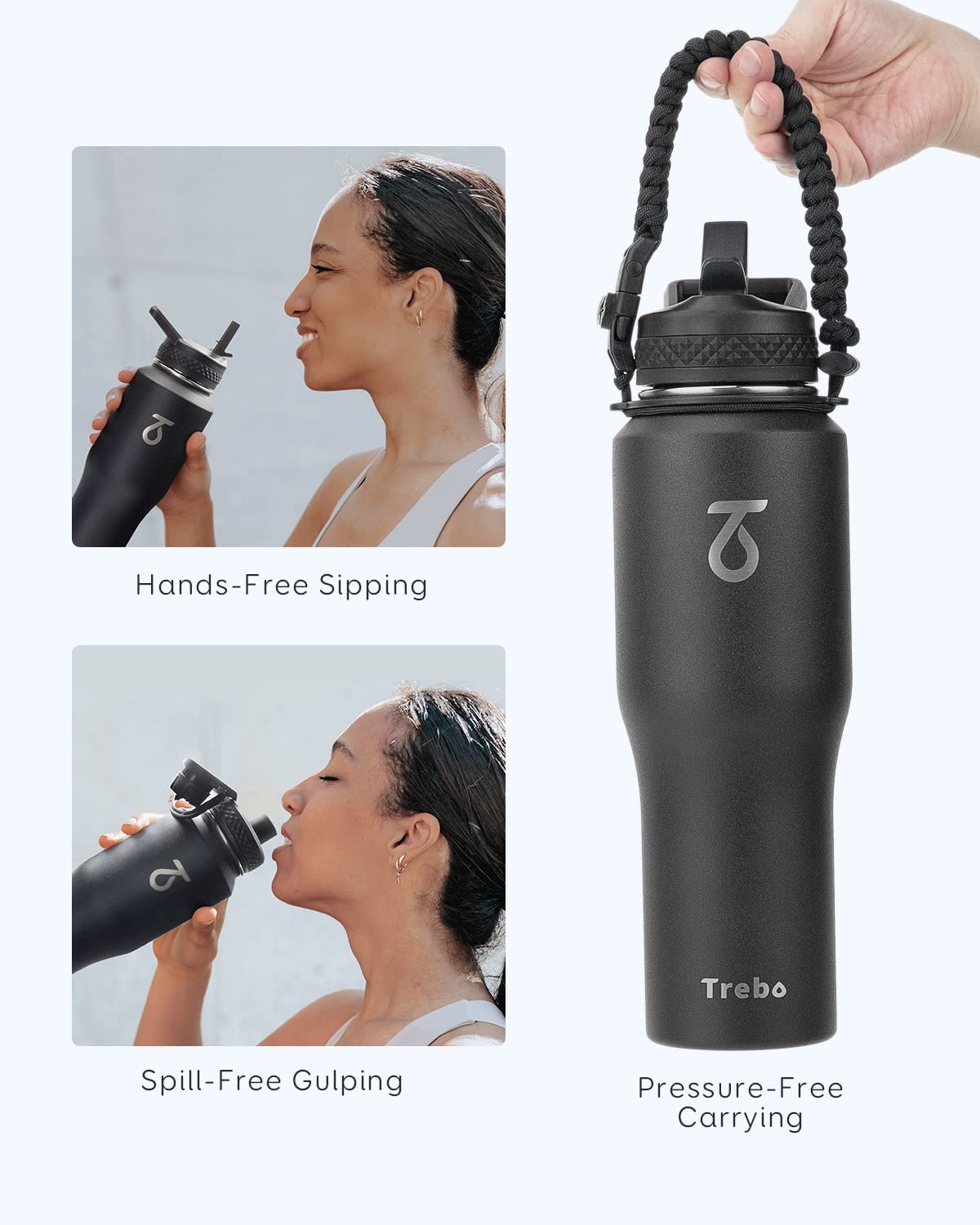 Trebo 32 Oz Water Bottle Insulated Fit In Any Car Cup Holder,Triple Wall Vacuum Stainless Steel