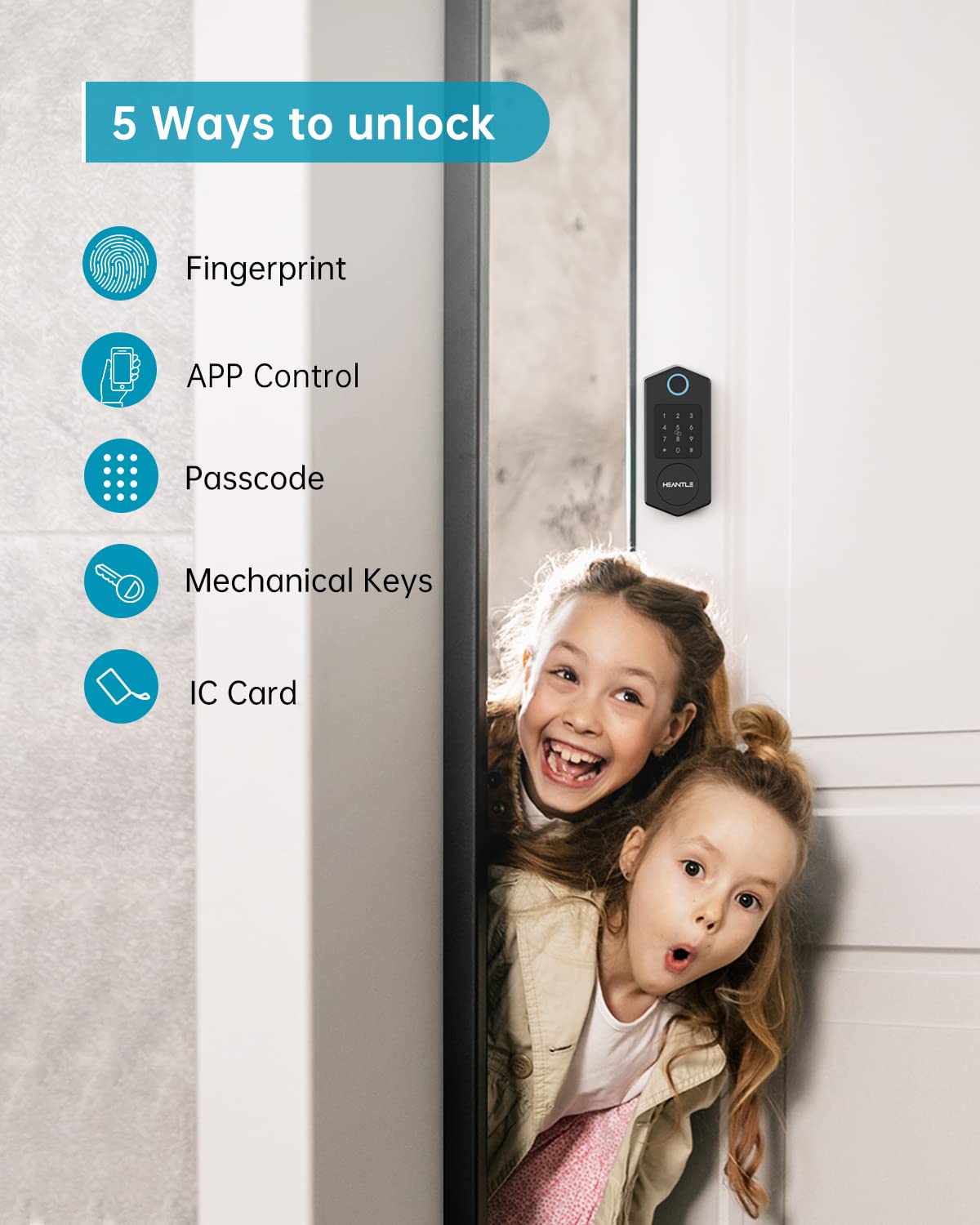 Heantle Smart Deadbolt, Smart Door Locks For Front Door, Smart Locks With Bluetooth App Control For Home, Keypad Deadbolt, Keyless Entry Door Lock, Fingerprint Lock