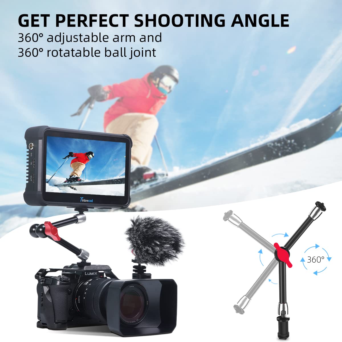 Toazoe Adjustable Magic Arm, 11 Inch/28 Cm Articulating Friction Arm Camera Mount With Both 1/4" Thread Screw Compatible With Camera, Lcd Monitor, Fill Light,Flash Led Light