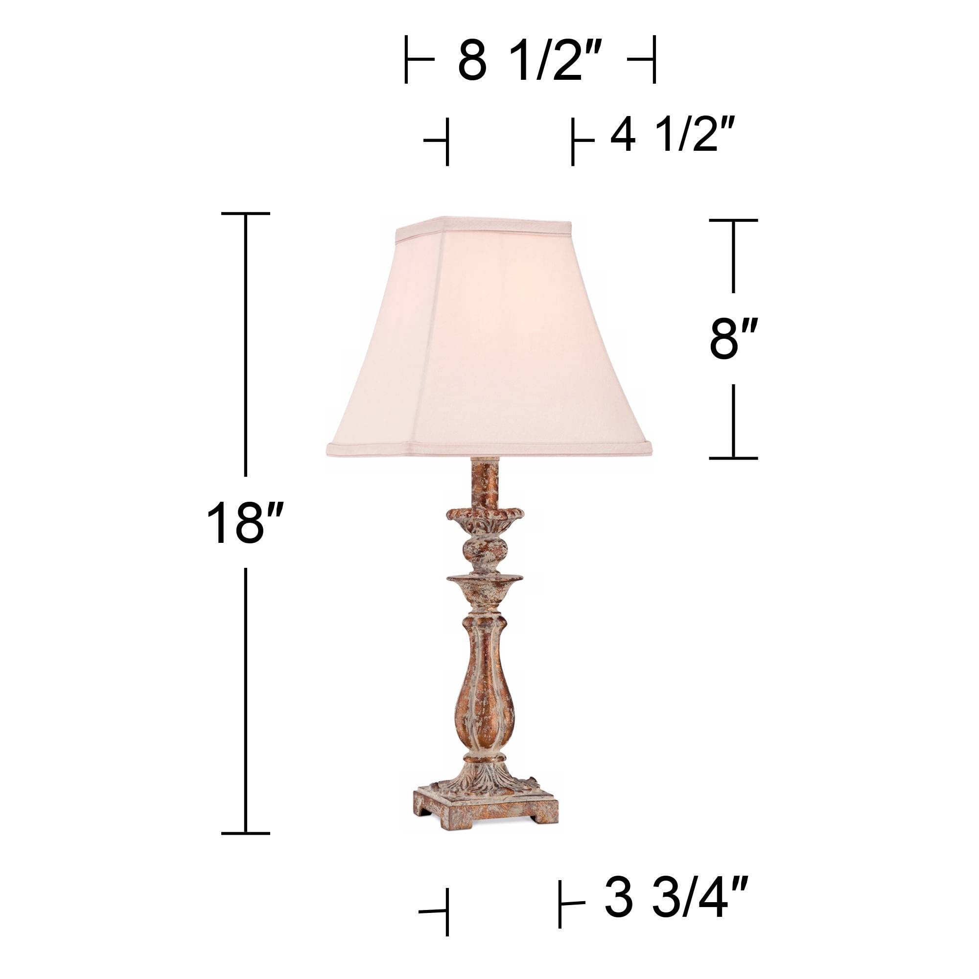 Regency Hill Alicia Cottage Traditional Rustic Small Accent Table Lamp 18" High Distressed Antique Gold Off White Fabric Square Shade Decor For Bedroom House Bedside Nightstand Home Office