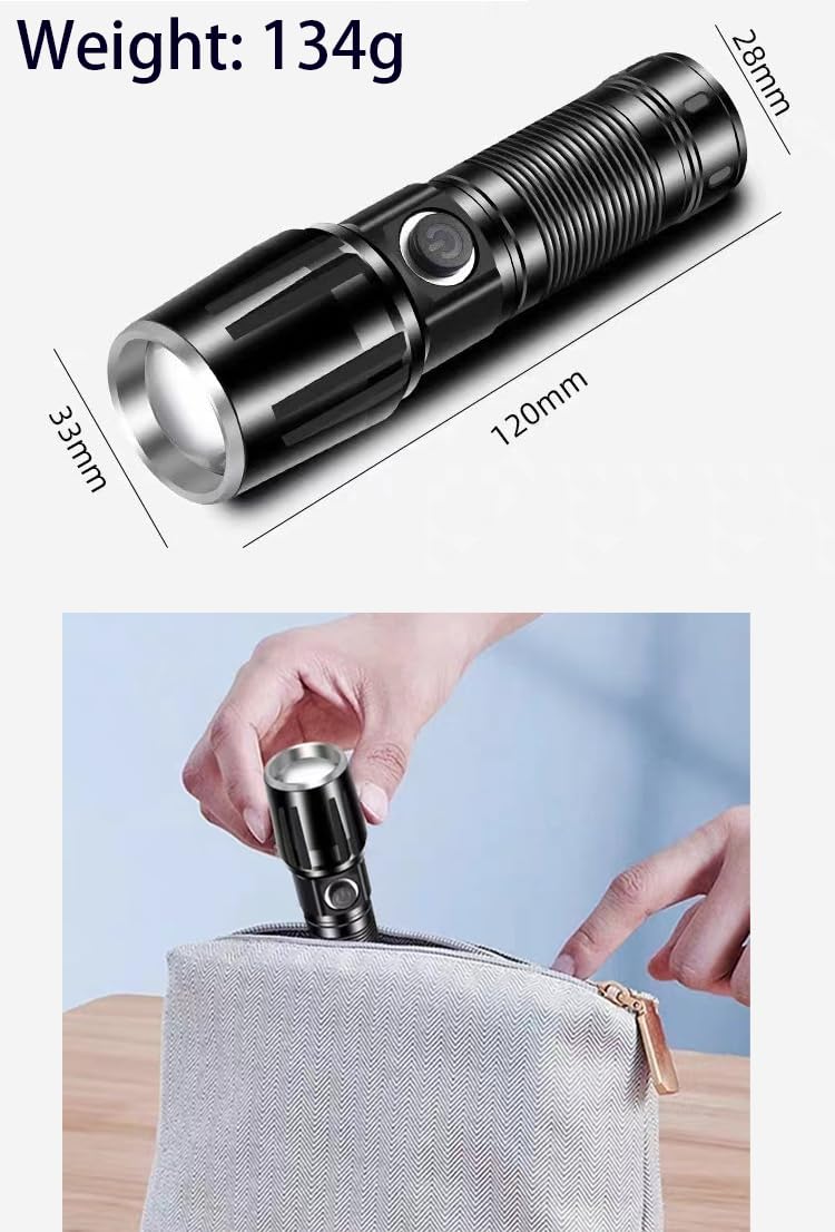 Giigoemy Powerful High Lumens Rechargeable Small Flashlight With 5 Modes, Zoomable Mechanics Flashlights,Tactical Toch Waterproof,Handheld Pocke Flashlights，  For Men & Women - Scout