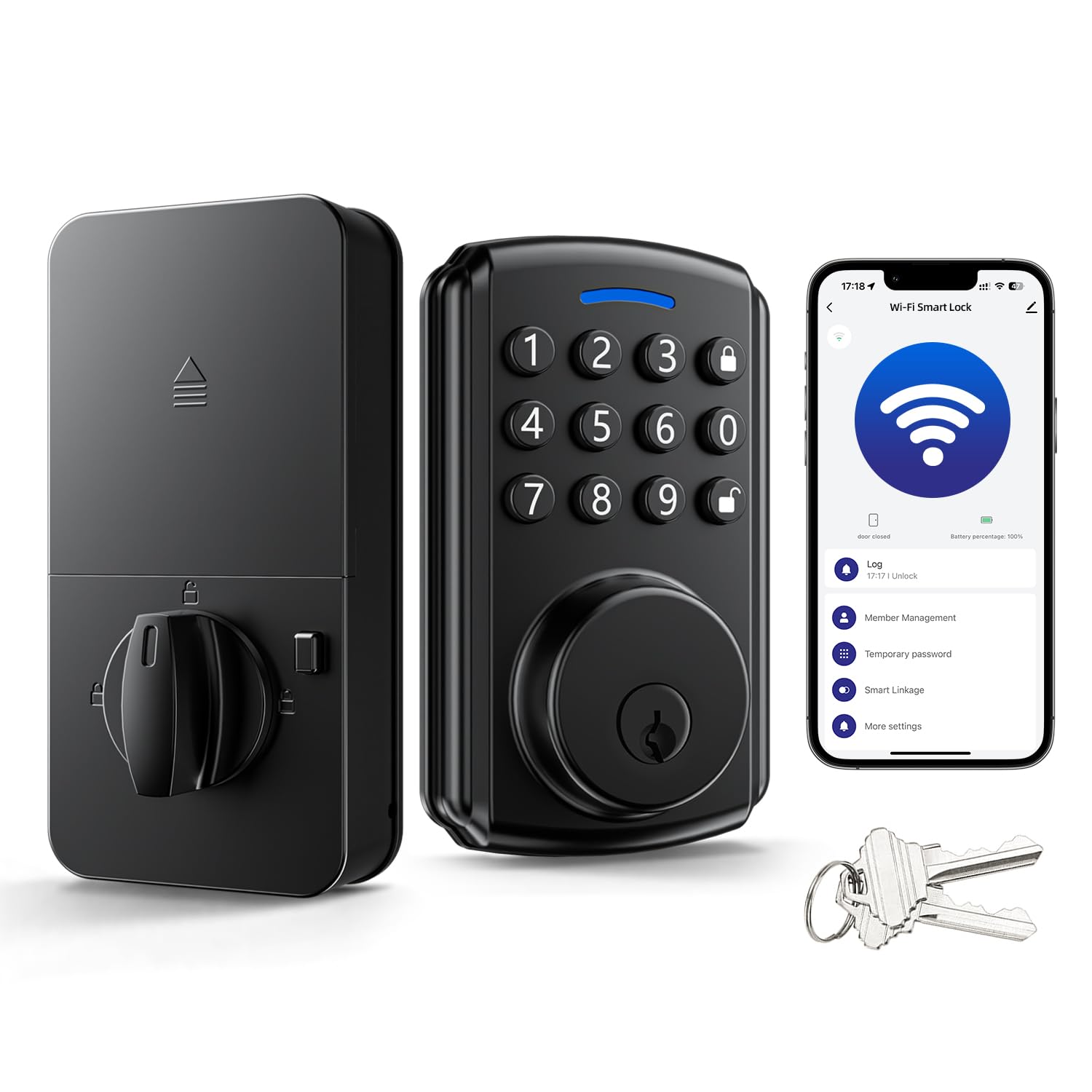 Relihom Deadbolt Smart Lock For Front Door, Keyless Entry Door Lock, Bulit-In Wi-Fi With App Remote Control, No Bridge Required, Ip65 Waterproof