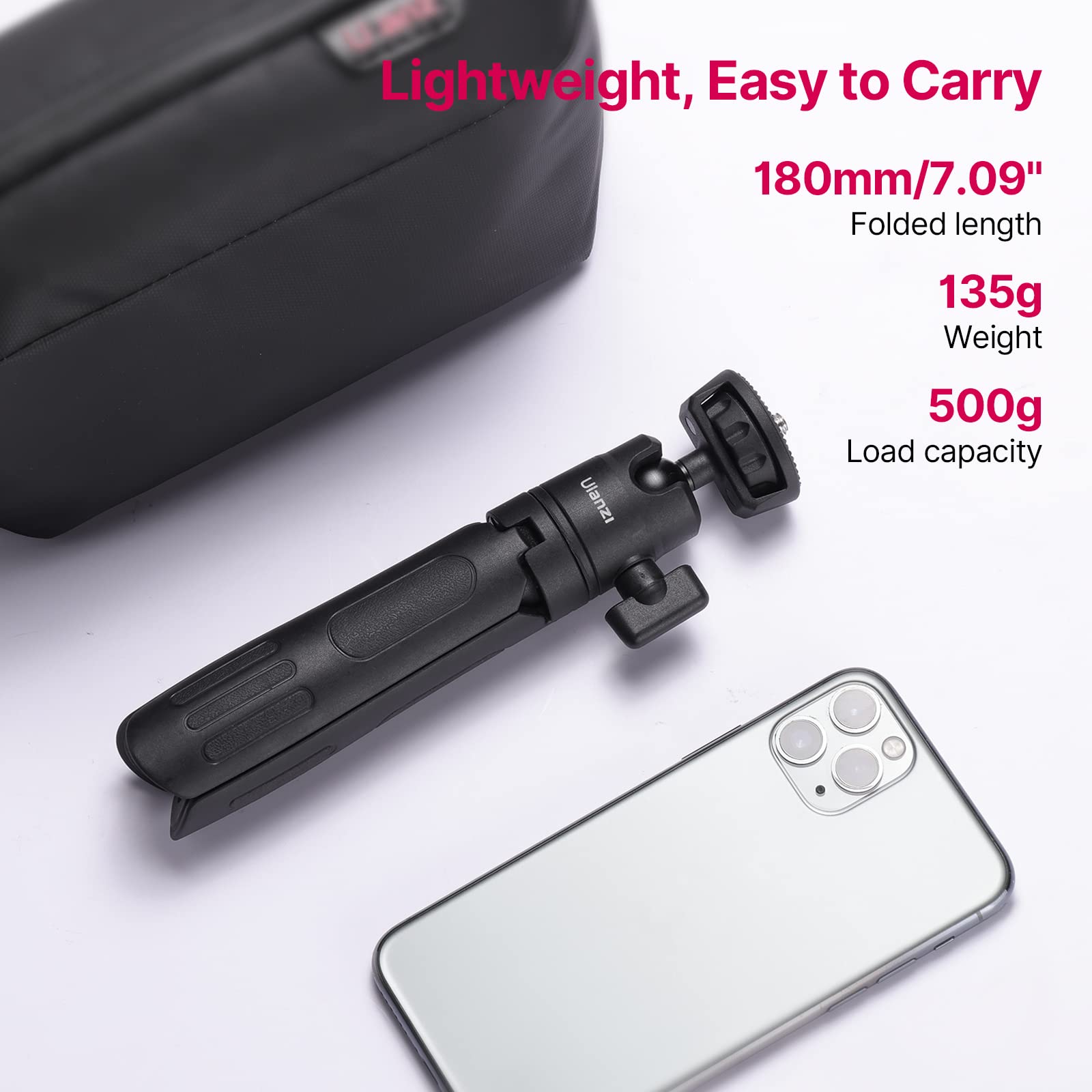 Ulanzi M12 Extendable Selfie Stick For Action Camera, Portable Vlog Cell Phone Tripod Stand With Phone Mount Action Camera Adapter, Mini Hand Grip Compatible With Hero 13/12/11/10/9/8/7/6/5 Smartphone