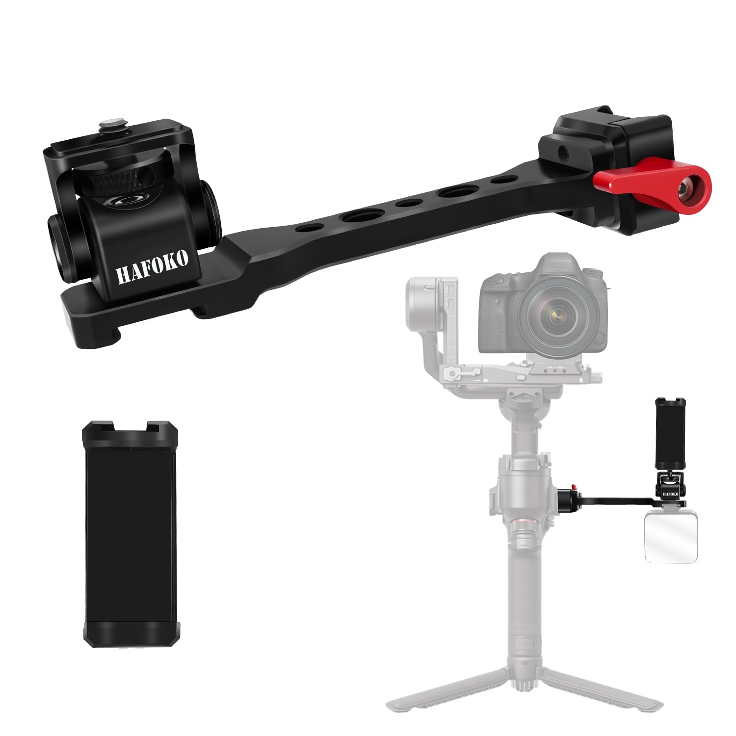 Hafoko Rs4 Gimbal Monitor Mount Rs3 Phone Mount Extension Handle Metal With 1/4" Cold Shoe Phone Mount Compatible For Dji Rs4/Rs4 Pro/Ronin S3 /Rs3 Pro/Ronin S3 Mini/Rs2/Rsc2 Gimbal Stabilize