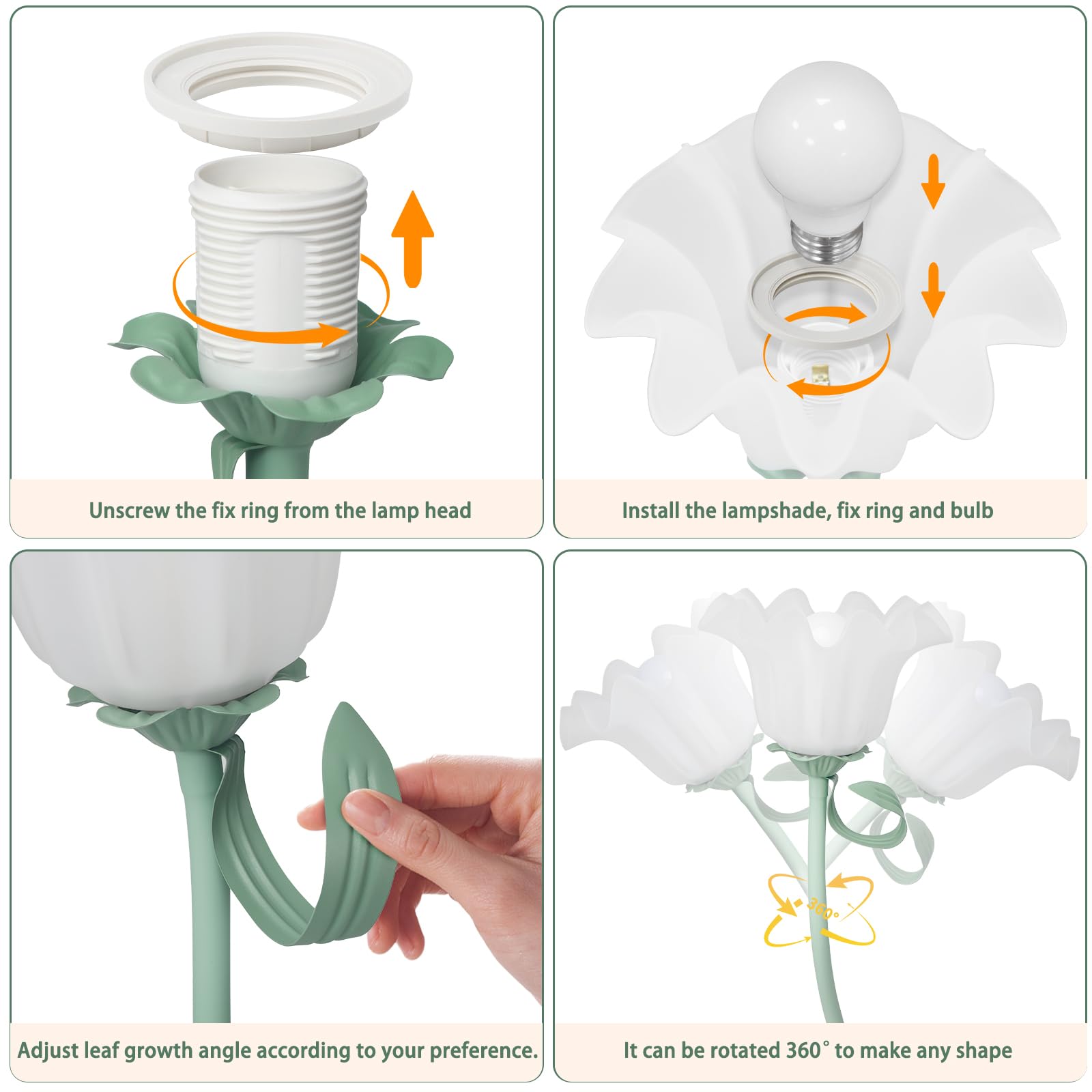 Loxphyn Vintage Flower Bedside Desk Lamp, 3 Color Modes With E26 Bulb, Small Led Unique Gooseneck Cute Table Lamp For Living Room, Modern Night Light For Kids Bedroom Decor, Girls Reading, Office, Green