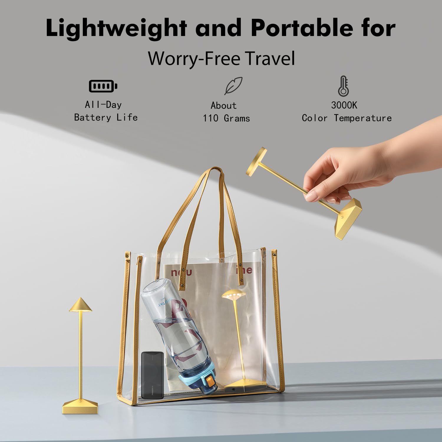 Funtaphanta 3 Pack Gold Small Cordless Table Lamps Rechargeable, Battery Operated Mini Lamp, Small Lamp Touch Portable Table Lights, Led Night Light For Bedside/Bathroom/Desk/Outdoor (Gold-B)