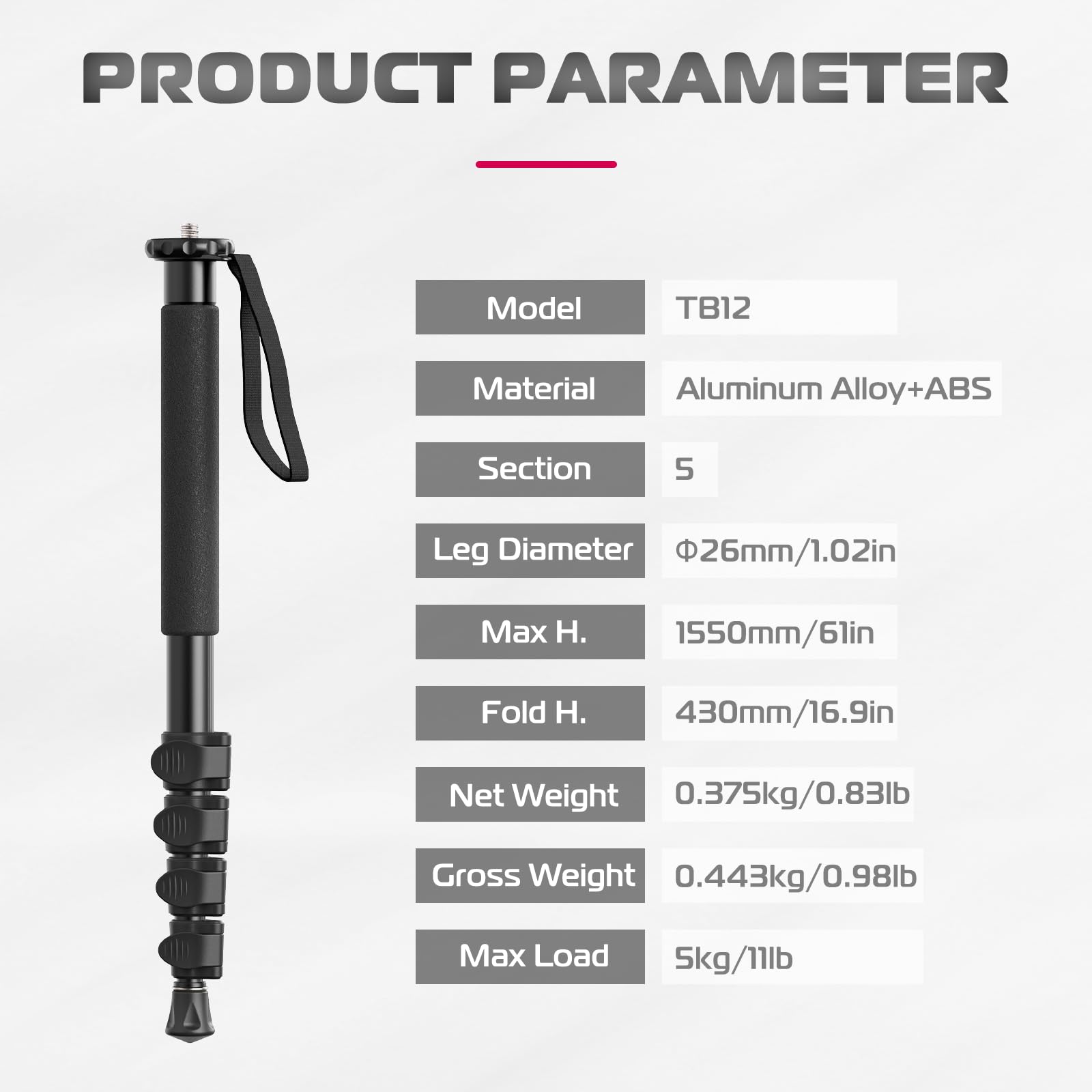 Ulanzi Tb12 Camera Monopod, 61" Aluminum Photography Monopod With 5-Section Height, Lightweight & Portable Camera Accessories, For Cameras Canon, Nikon & Sony Mirrorless & Dslr, Easy To Carry