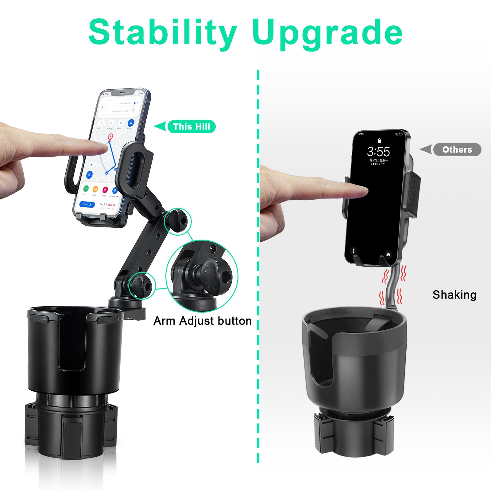This Hill Car Cup Holder Expander Adjustable Base With Phone Mount 360° Rotation Cup Holder Cell Phone Holder For Car Compatible With Iphone All Smartphones