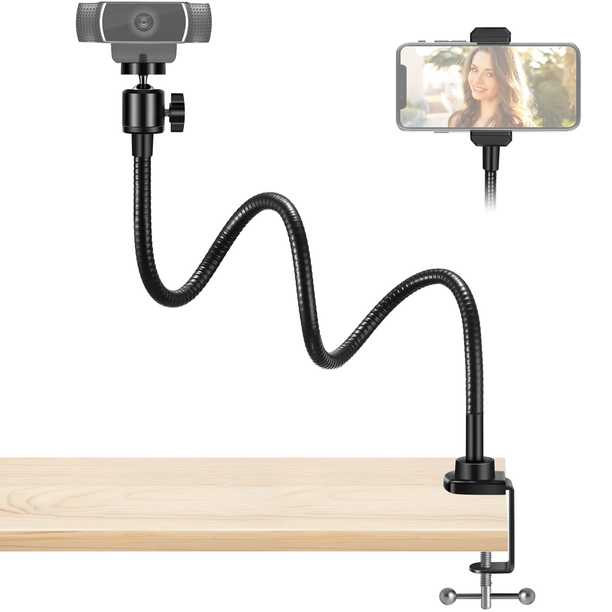 Innogear Webcam Stand With Phone Mount, Desk Camera Arm Stands Gooseneck For Logitech Webcam Brio 4K C960 C920 C920S C922 C922X C925E C930 C930E C615 Nexigo N60, Right Light, Gopro With 1/4" Thread