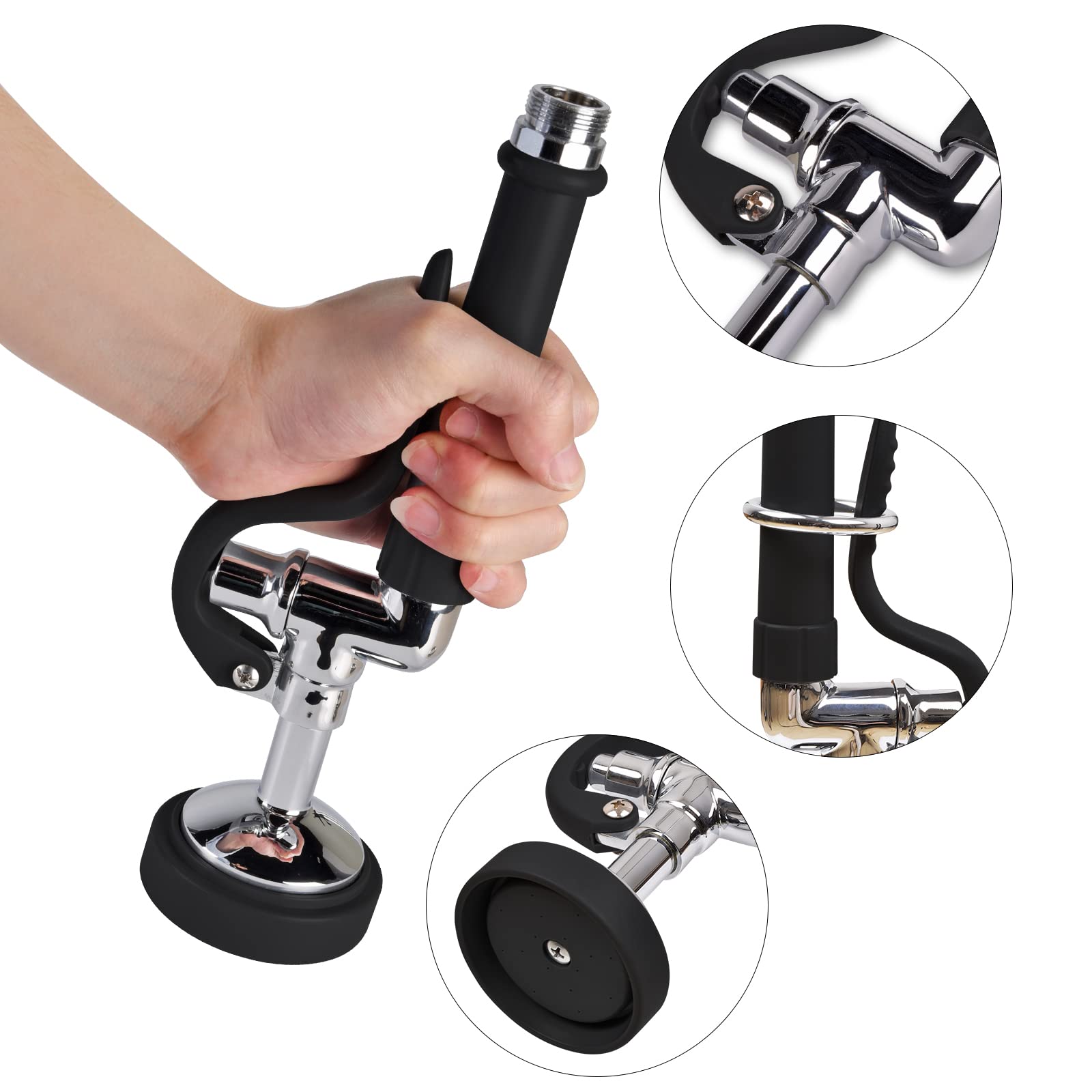 Mstjry Commercial Sink Sprayer Pre Rinse Sprayer Valve With Handle Grip Assembly,1.42 Gpm High Pressured Commercial Dish Sprayer For Replacement Kit Of Commercial Faucet, Polished Chrome (Black)