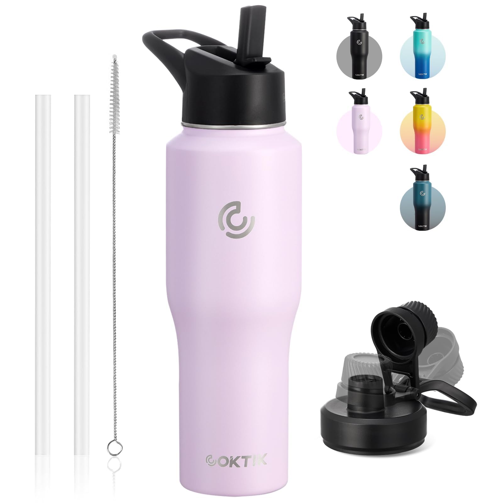 Coktik Water Bottle Insulated, 32Oz Water Bottles Straw Lid, Spout Lid, Cold For 36 Hrs