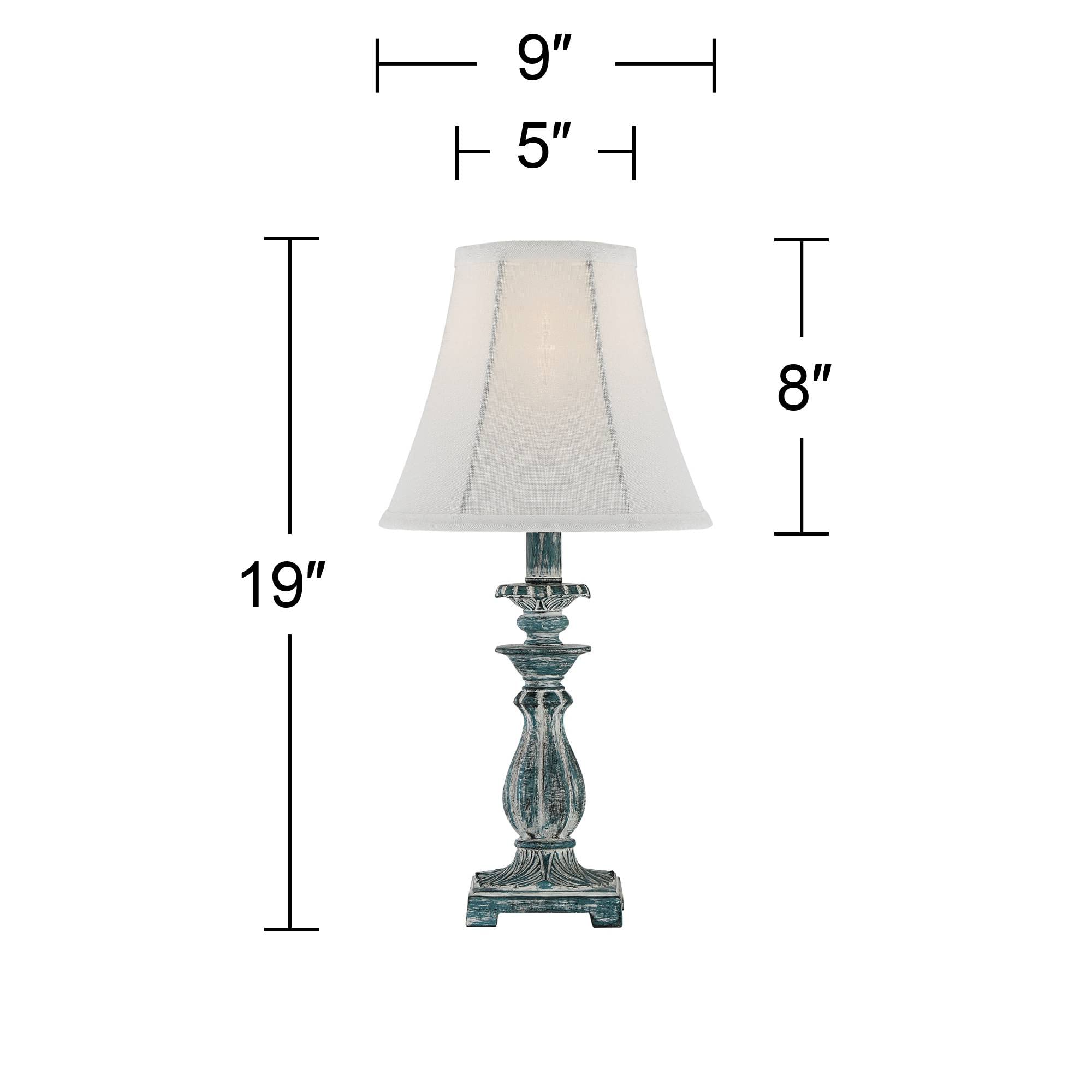 Regency Hill Cali Traditional Vintage Accent Table Lamps 19" High Set Of 2 Antique Blue White Bell Shade Candlestick Decor For Living Room Bedroom House Bedside Nightstand Home Office Family