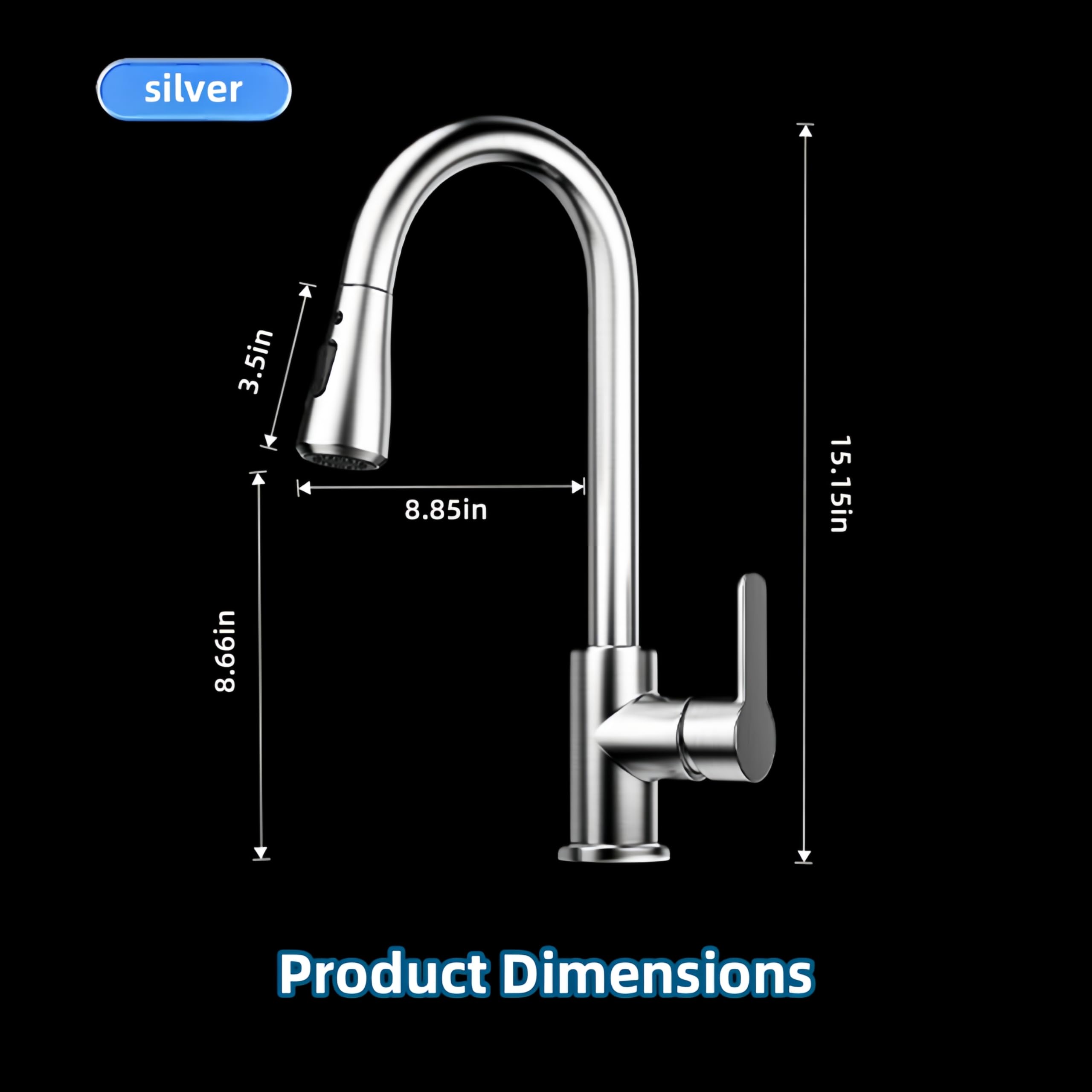 Cohpwu Kitchen Sink Faucet With Pull Down Sprayer Black (Silver)