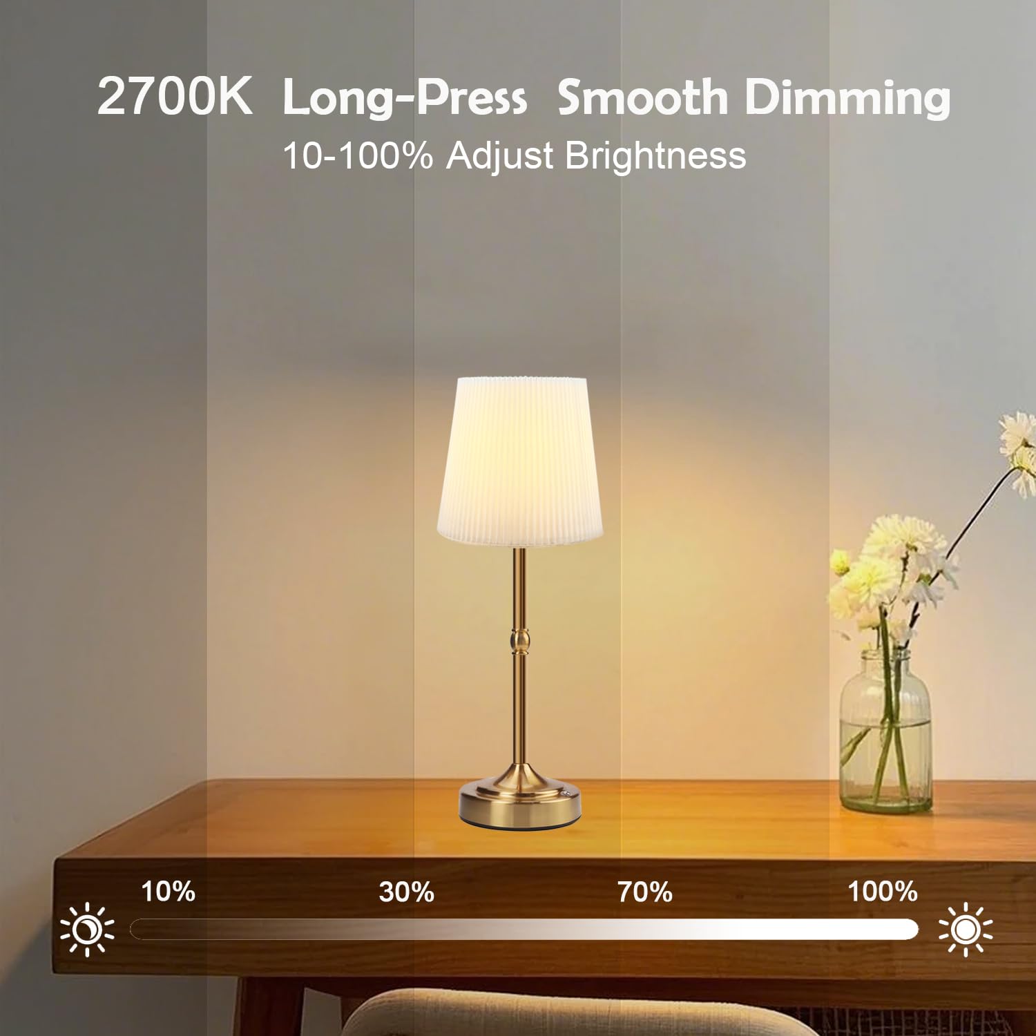 Gdszbysm Cordless Lamp, Rechargeable Led Table Lamp 5200Mah Battery Operate Portable Nightstand Lamp Dimmable Touch Control Fabric Shade 2700K Warm Light For Dining Bedroom Living Room Patio Decor Gold