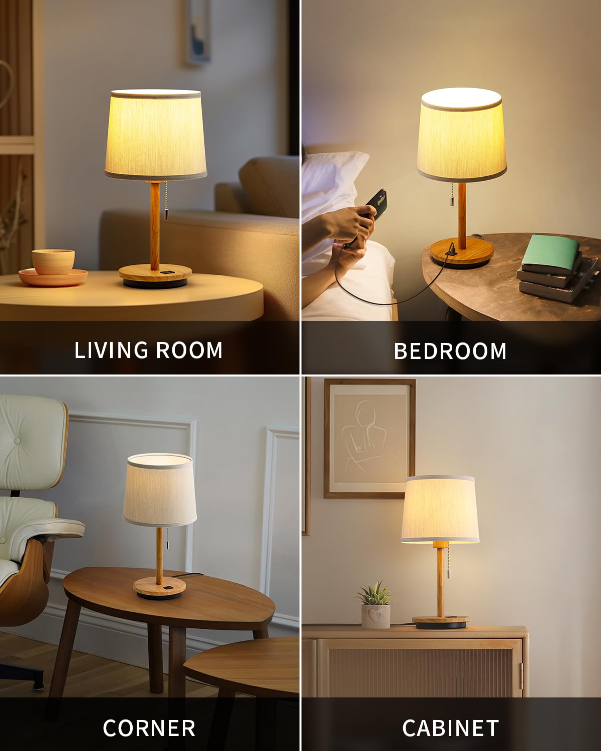 Visdanfo Modern Table Lamp For Bedroom Set Of 2, Desk Lamp With Usb Port, Fabric Shade 3 Brightness Levels Nightstand Lamps For Living Room, Bedside, Study Room, Dorm, Led Bulb Included (Flaxen)