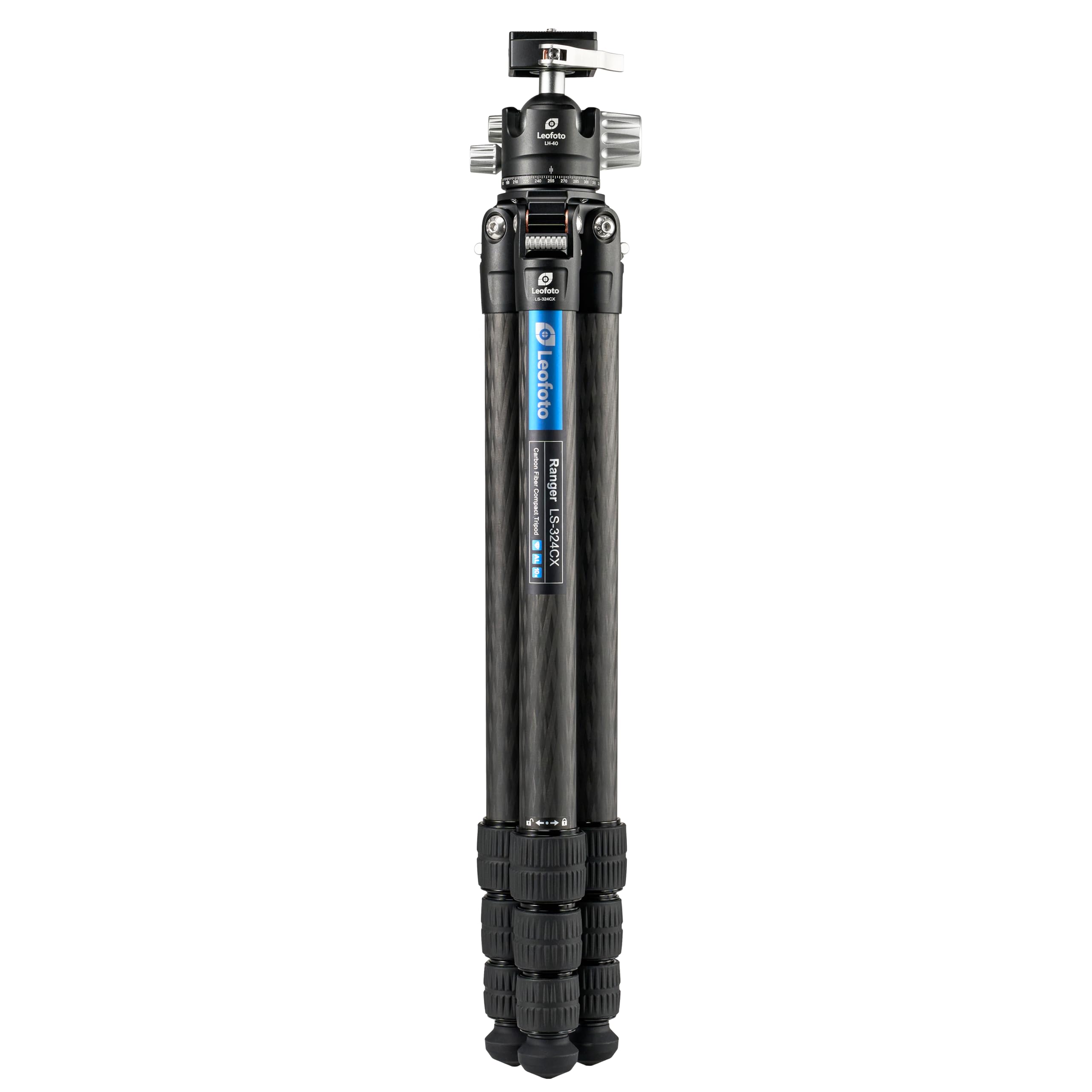 Leofoto Ls-324Cx+Lh-40Lr Travel Tripod, Ranger Series, Carbon Fiber, 4 Leg Sections, Lightweight, Ball Head Set