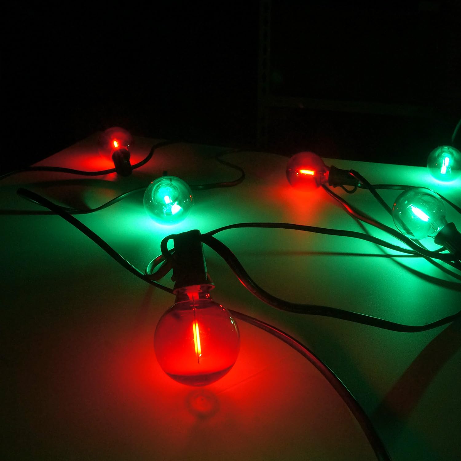 Guileduo 25 Pack G40 Led Red And Green Light Bulbs, 1 Watt Colored String Lights, Plastic Shatterproof E12 Base, Outdoor Replacement For Christmas Halloween, 120 Volt
