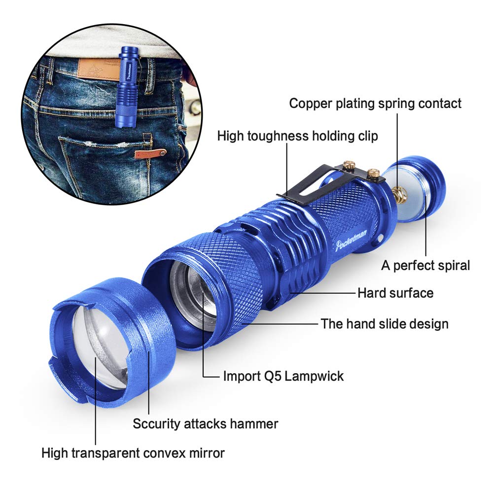 Modoao 6 Pack Led Mini Flashlights 7W 300Lm Sk-68 3 Modes Adjustable Focus Zoomable Q5 Led Tactical Flashlight For Camping Hiking Emergency (Six Color Pack)