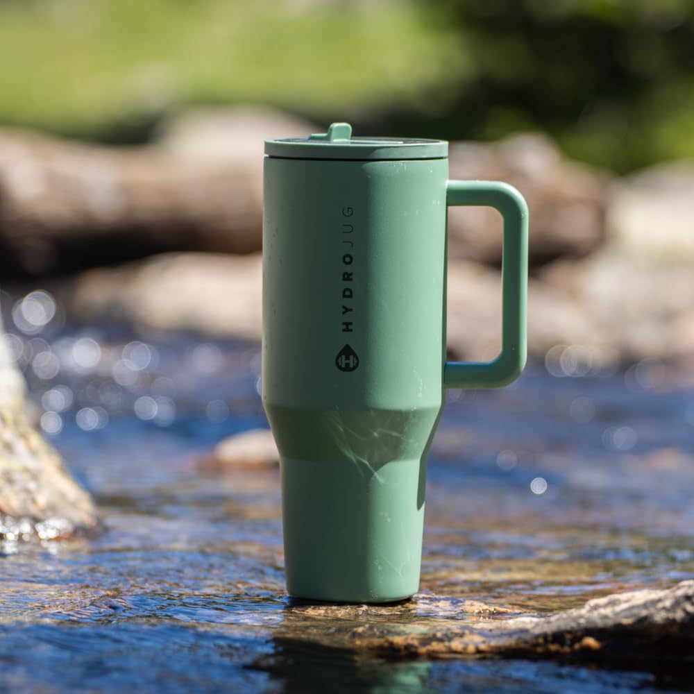 Hydrojug Traveler - 40 Oz Water Bottle With Handle & Flip Straw - Fits In Cup Holder
