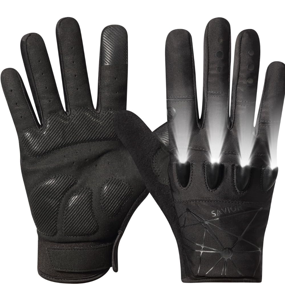 Maxgab Anti-Slip Full Finger Led Flashlight Gloves For Walking/Cycling/Running/Fishing/Out Door Activites Day Or Night/Christmas Stocking Stuffers For Men. (1-Pair) Xlarge.