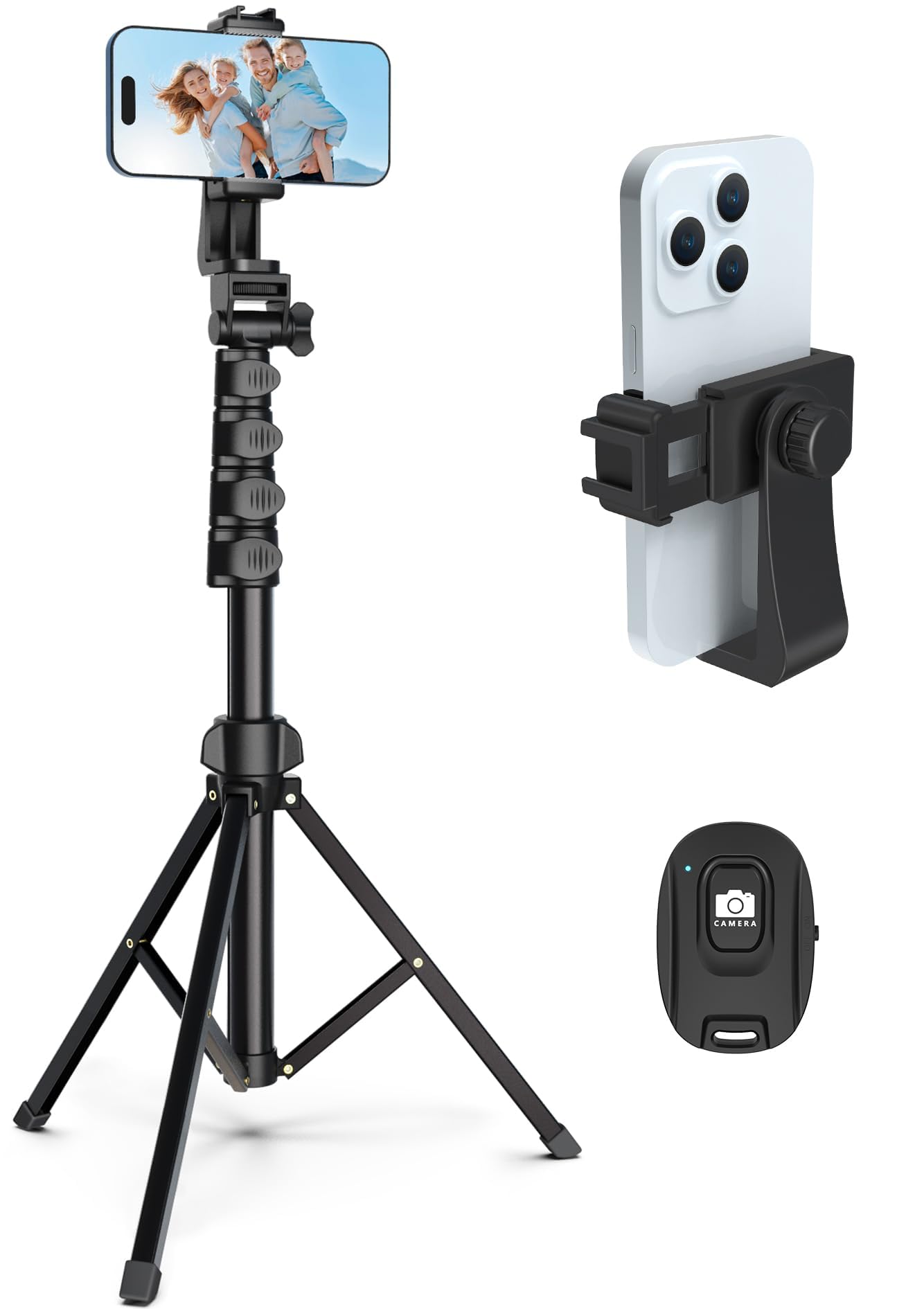 Liphisy 64” Tripod For Cell Phone & Camera, Phone Tripod With Remote And Phone Holder, Sturdy & Stable Height Adjustable Multi-Angle Shot Selfie Stick Tripod For Video Recording