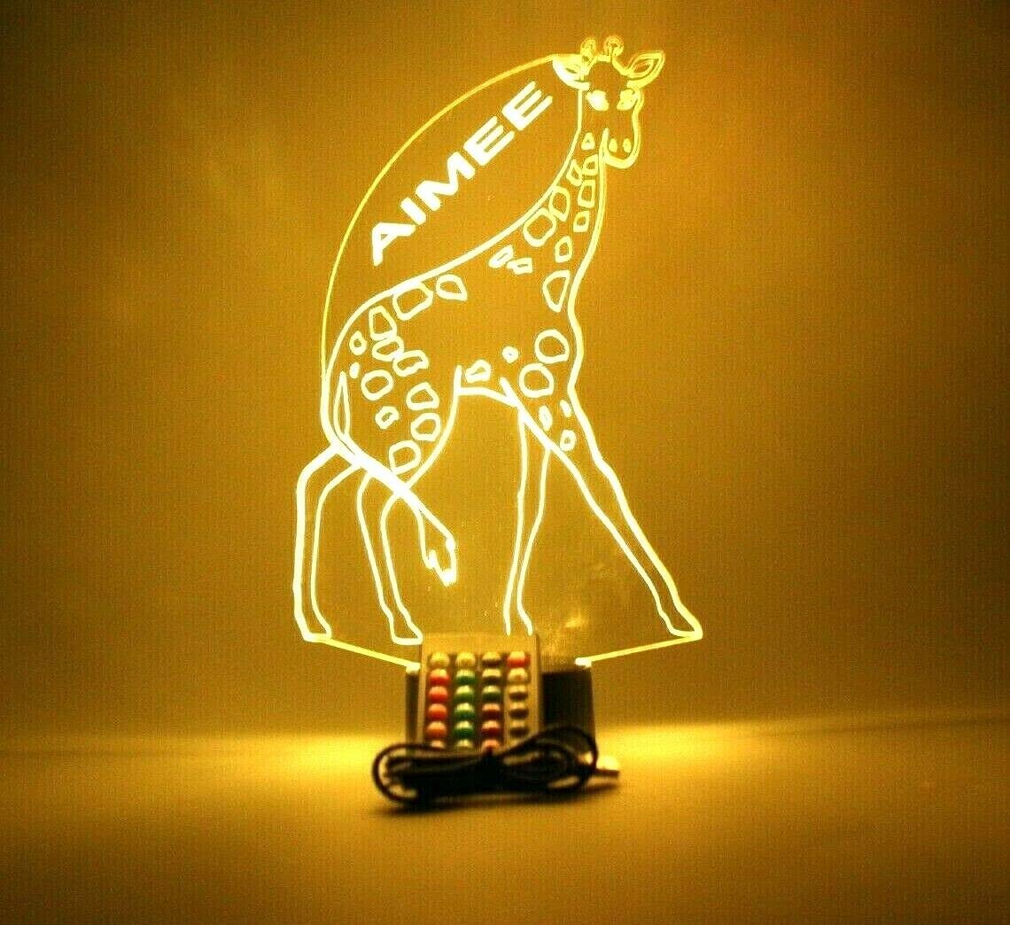 Mirror Mania Giraffe Night Light Up Desk Table Lamp Led Personalized - It'S Wow, 16 Color Options With Remote, Dimmer, Giraffe Bedside Lamp For Boys Girls Bedroom & Name Engraved Room Decor