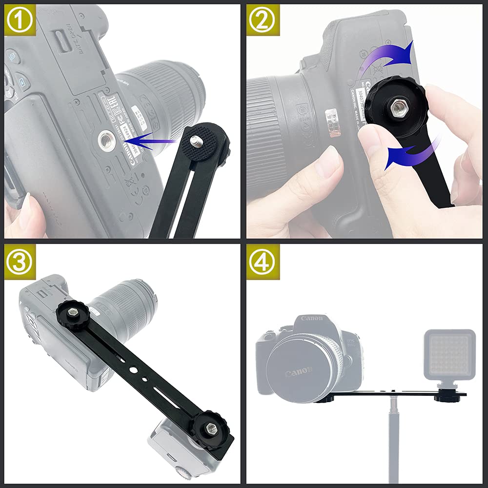 Zeetain 8"/20Cm Dual Speedlite Camera Mount Tripod Bracket Flash Extension Bar, Led Video Light, Dslr Flash Light