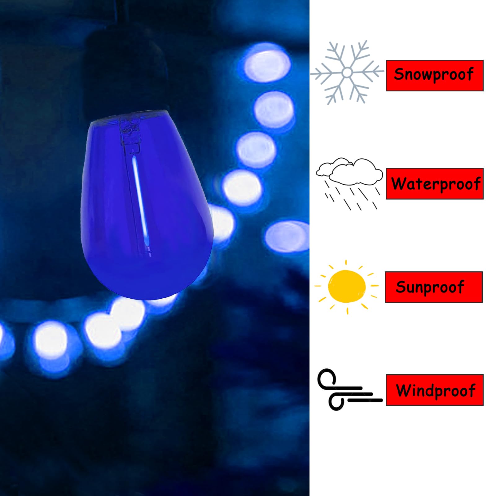 Lrsueyskin 15 Pack S14 Led Bulb Blue 1W S14 Filament Bulb Shatterproof Blue Colored Plastic Outdoor Indoor Filament Replacement Bulbs E26 Base Decorative Led String Light Bulbs For Wedding Party Home(Blue)