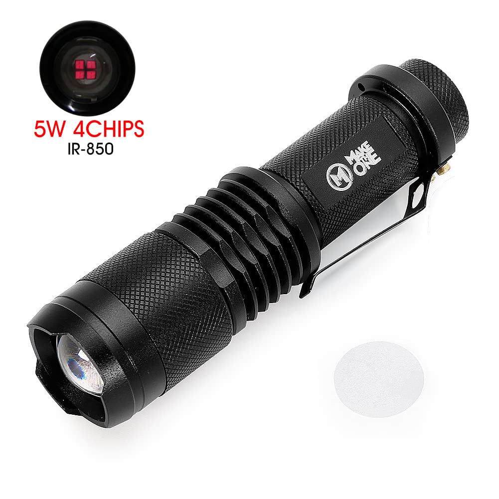 Maketheone Mini Ir Flashlight 5W 850Nm Led Adjustable Focus Torch, Infrared Light Is Invisible To Human Eyes -To Be Used With Night Vision Device