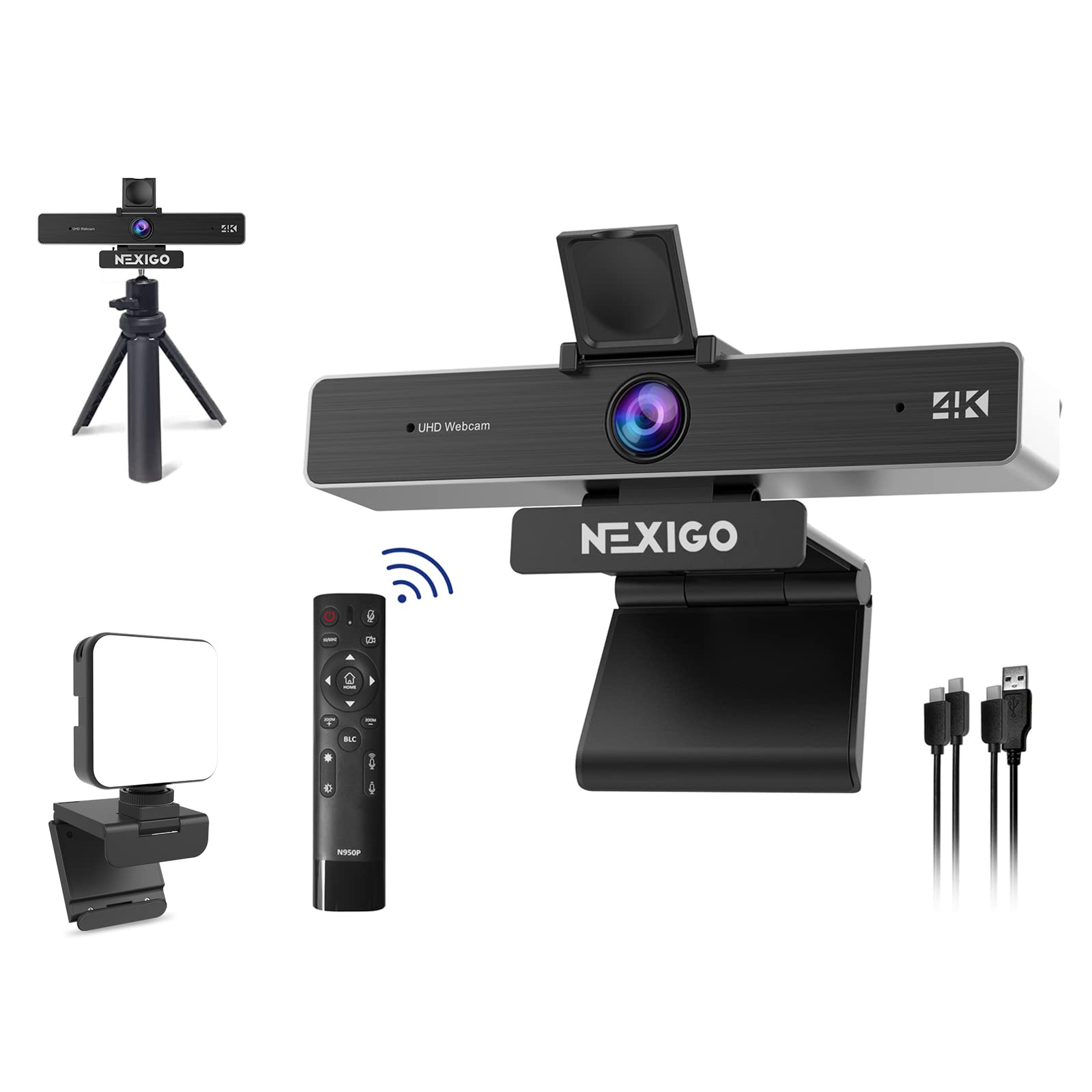 Nexigo 4K Zoomable Webcam Kits, N950P Uhd 2160P Webcam With Remote, Sony Starvis Sensor, 5X Digital Zoom, Video Conference Lighting, Extendable Tripod Stand, For Zoom/Skype/Teams