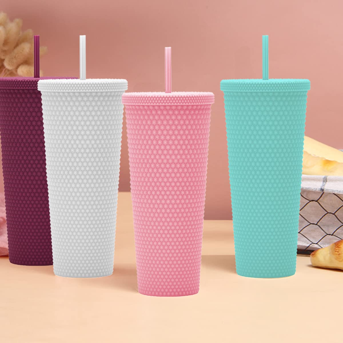 24Oz Fully Studded Tumbler.Matte Black Studded Tumbler With Lid And Straw.Reusable Double