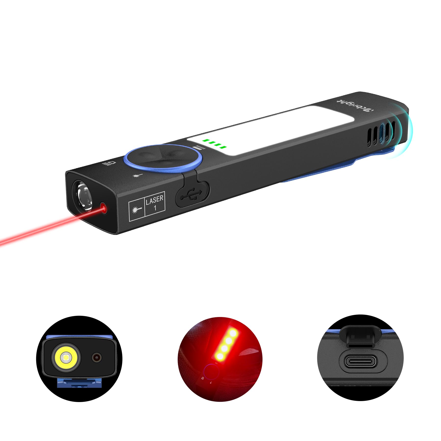 Ycbright Yc8001 Rechargeable Flat Flashlight,1000 High Lumens Edc Flashlight And Red Beam Led Lights Combo,Buzzer,Suitable For Use In Outdoor Mayday,Hiking