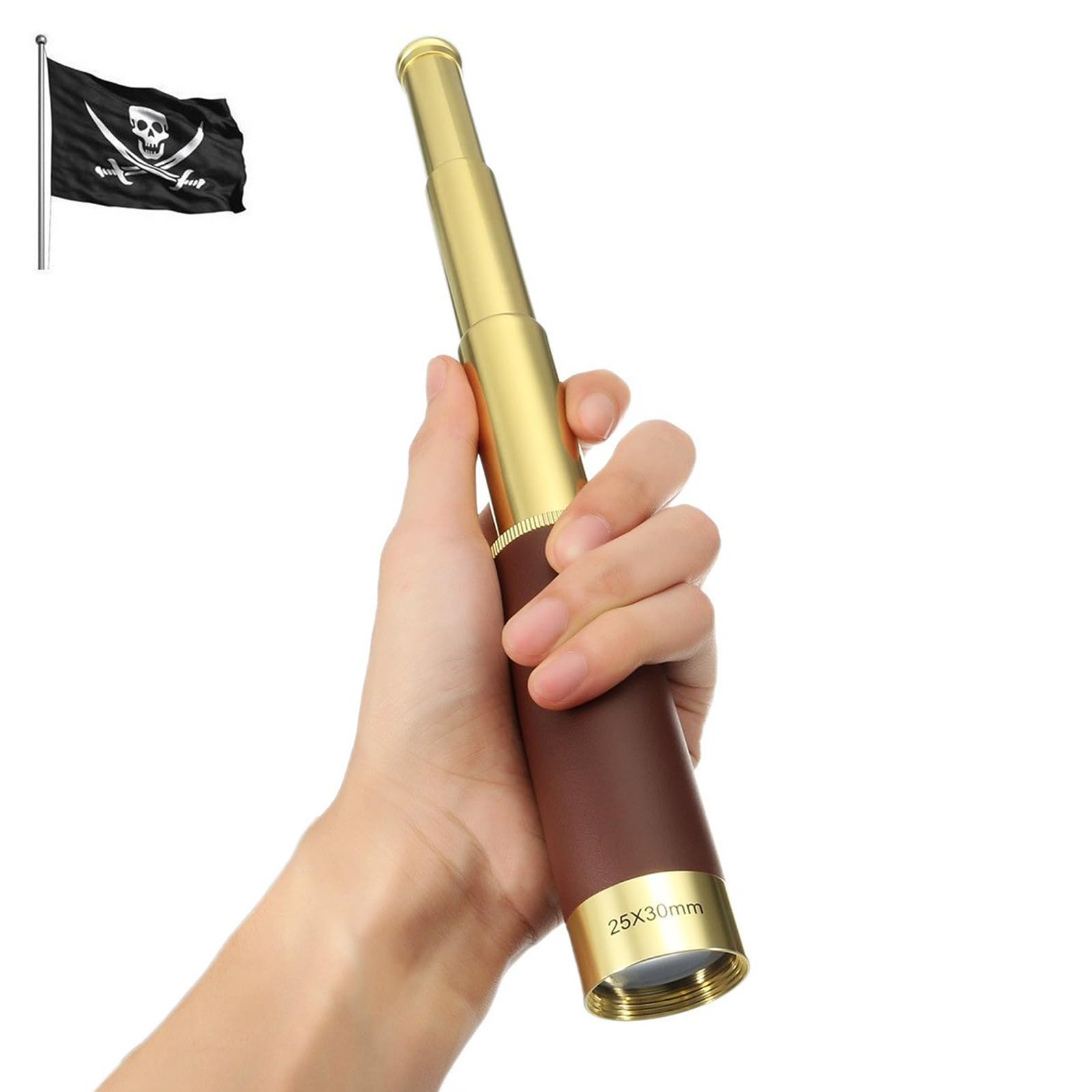 doar 25X30 Zoomable Monocular Vintage Pirate Telescope - Waterproof Aluminum Alloy Brass Adjustable Optics Telescope For Travel Navigation Sailing Voyage View Watching Games(Gold)