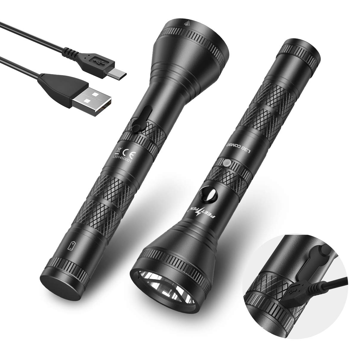 Peetpen Rechargeable Flashlights 1200 High Lumens, Super Bright Handheld Flashlight, Led Tactical Flash Light With 4 Modes & Waterproof For Outdoor, Camping, Home, Emergency, Hiking, Camper Gear(2 Pack）