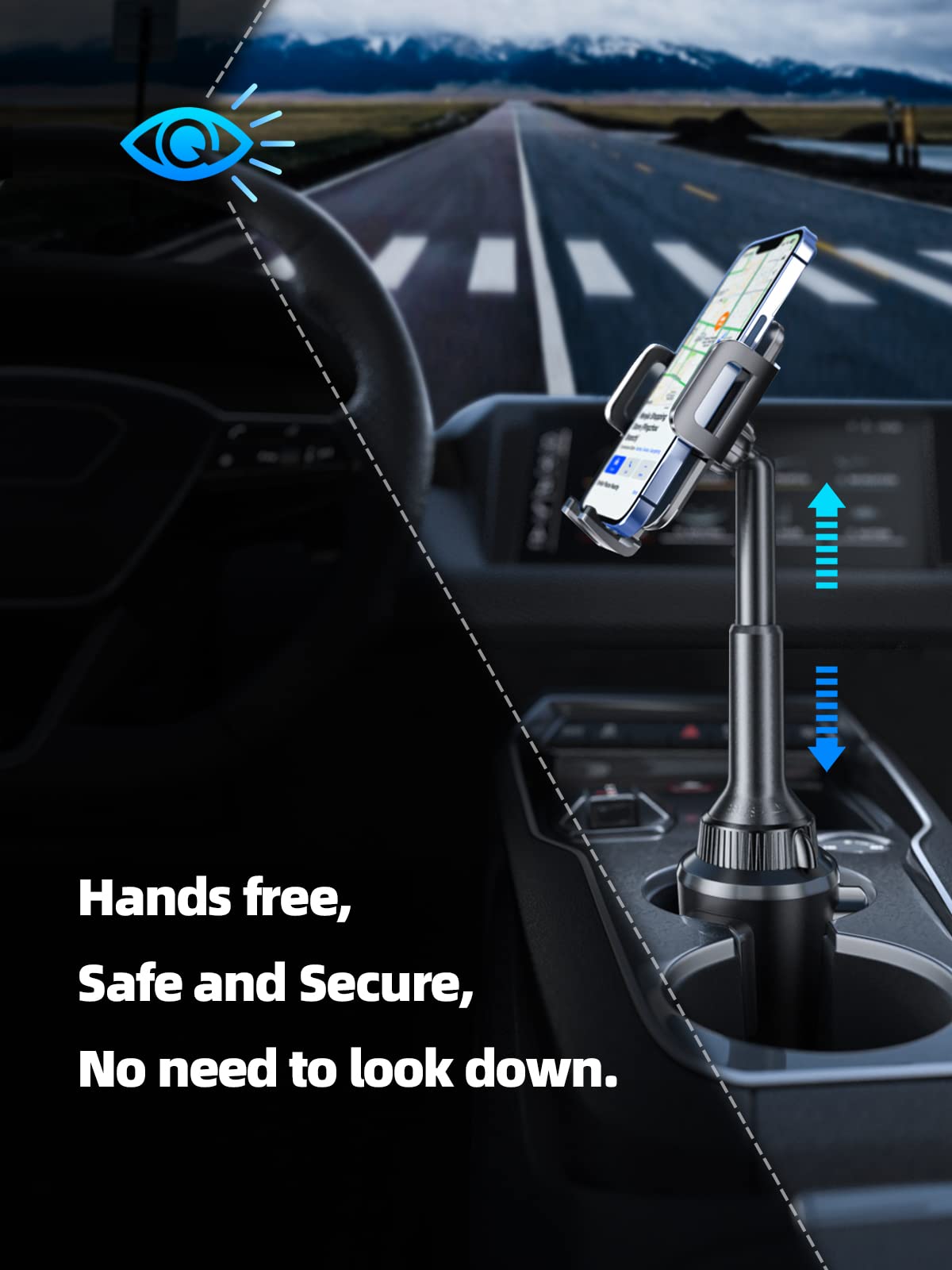 Topgo Cup Phone Holder For Car, [ Telescopic Arm & Firmly Stable] Cup Phone Mount For Iphone 16 And More Smartphone - Black