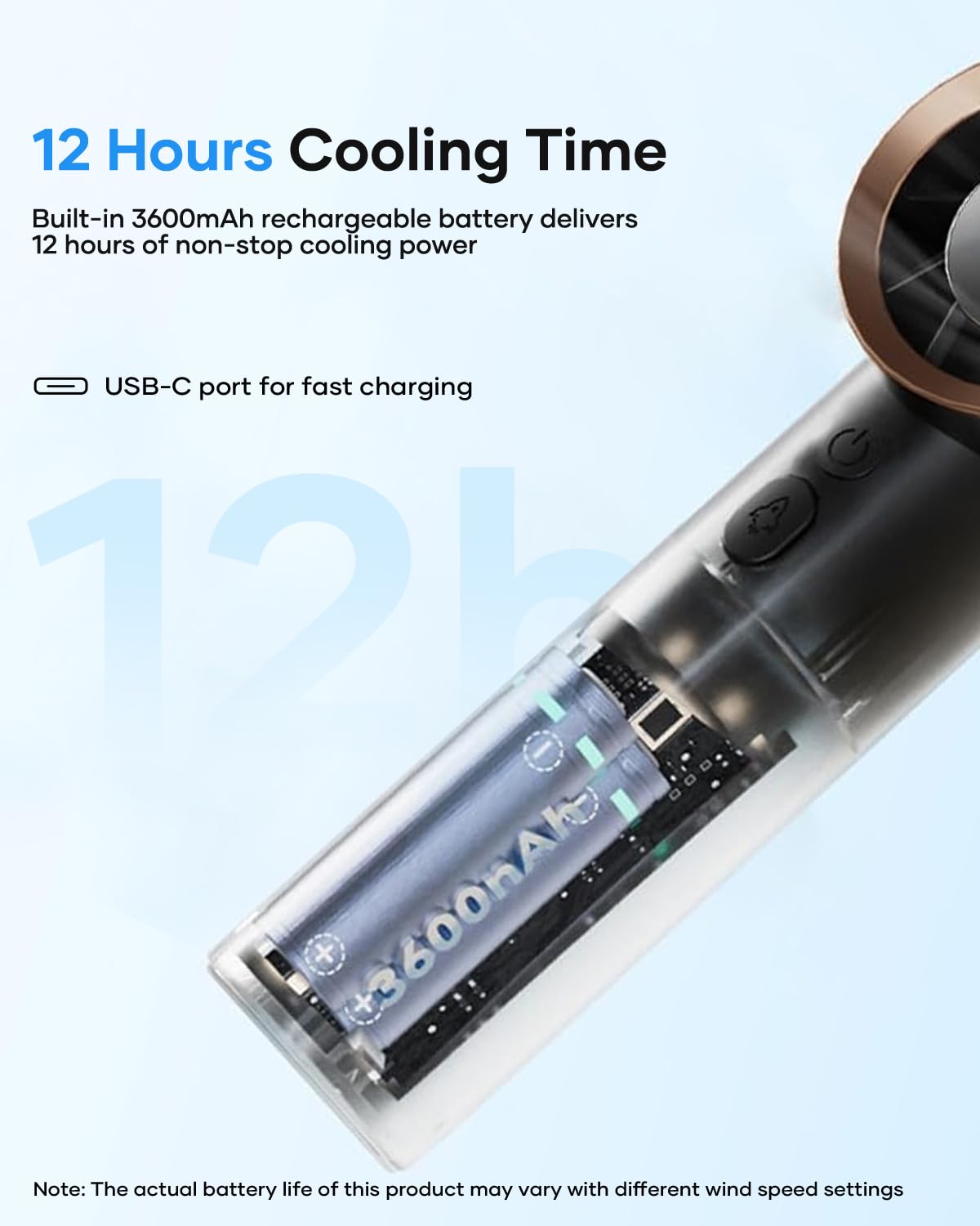 Handheld Turbo Fan-19000 Rpm, Speed(40-199) Adjustable, Personal Small Hand Fan With 12H Max Cooling
