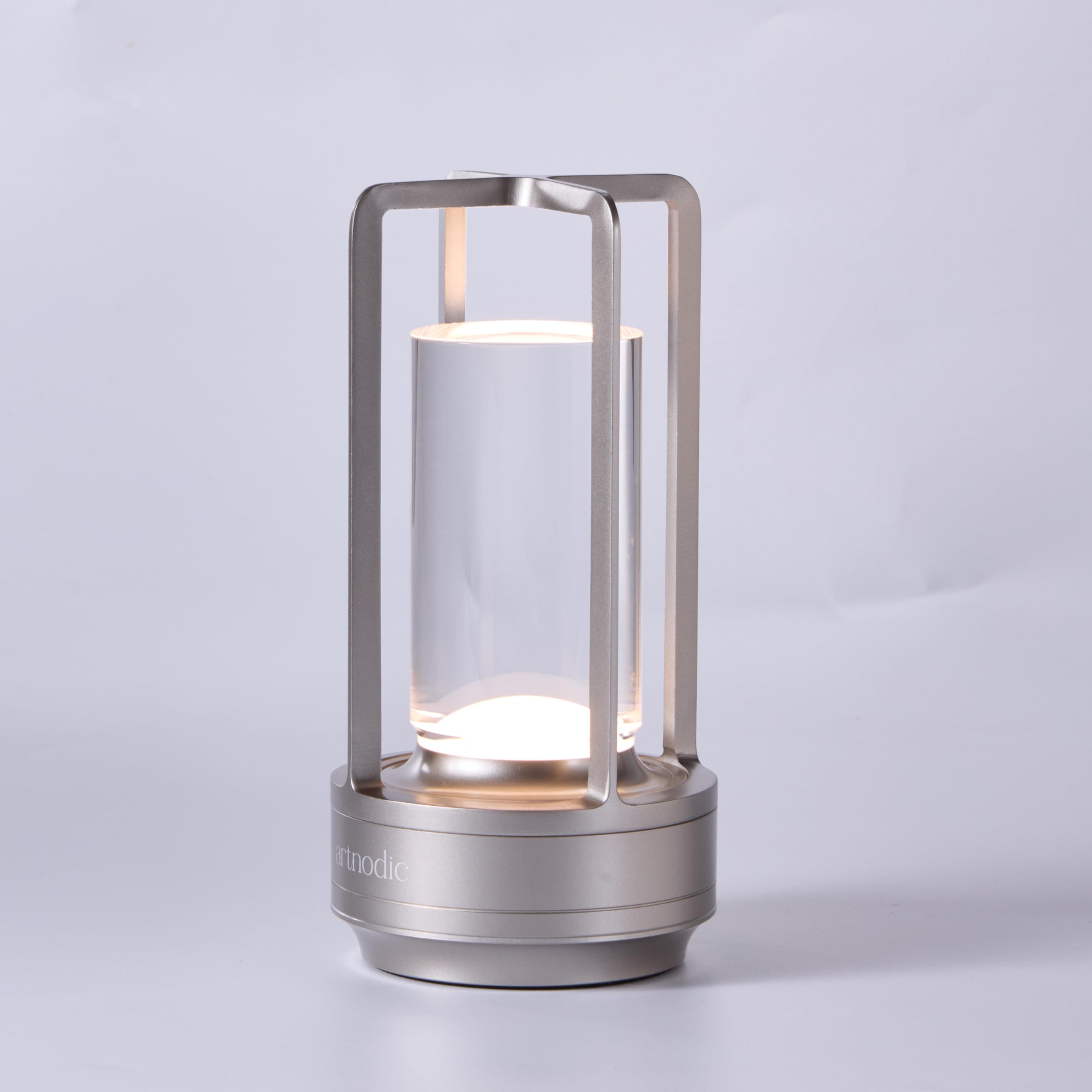 Artnodic Elysian Cordless Rechargeable Battery Operated Table Lamp, 3 Color Modes, Stepless Dimming With Touch, Modern Desk/Bed/Nursery Lamp (Silver)