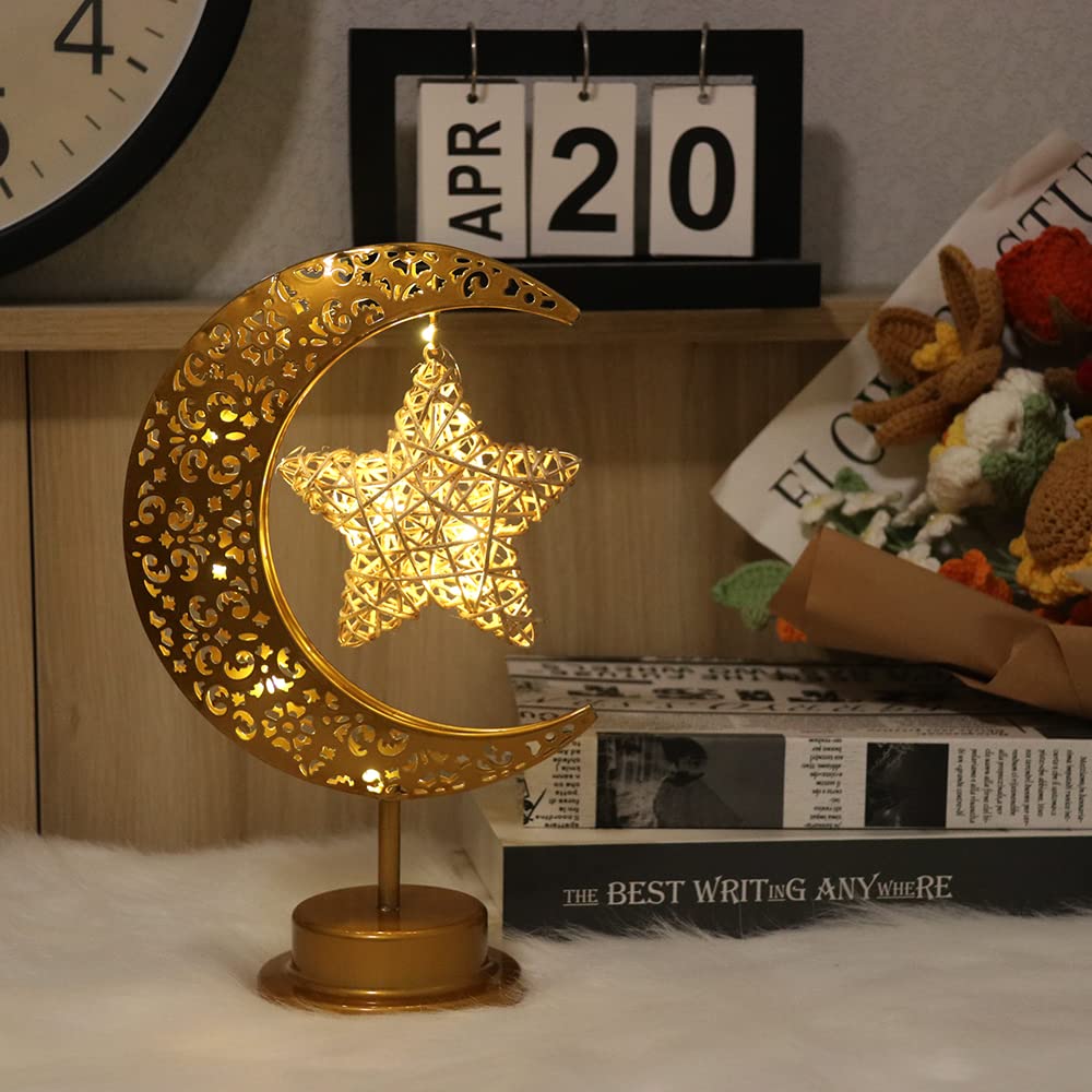 Guocheng Enchanted Lunar Lamp Moon Shaped Table Lamps, Led Crescent Night Light Magic Hanging Moon Lamp Decor, Home Bedroom Bedside Desktop Nightstand Decorative (Rattan Star)