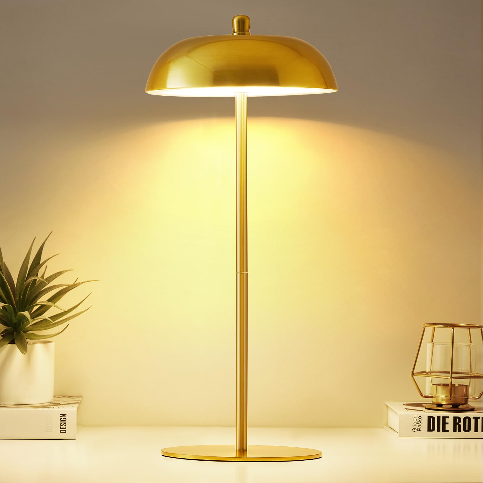 Ejiaxin Cordless Table Lamp Rechargeable - Battery Operated Adjustable Height Led Desk Lamp 3 Way Dimmable Touch Nightstand Reading Lamp - Small Bedside Table Lamp For Dorm Home Bedroom Office Gold